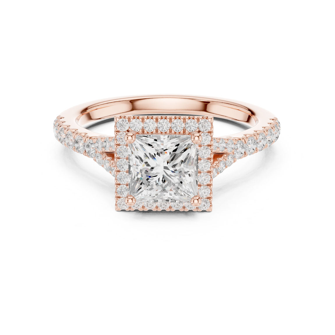 1.41 Ct. Princess Cut Diamond Halo Ring with Pavé Band (DDLR-043-PR) 7