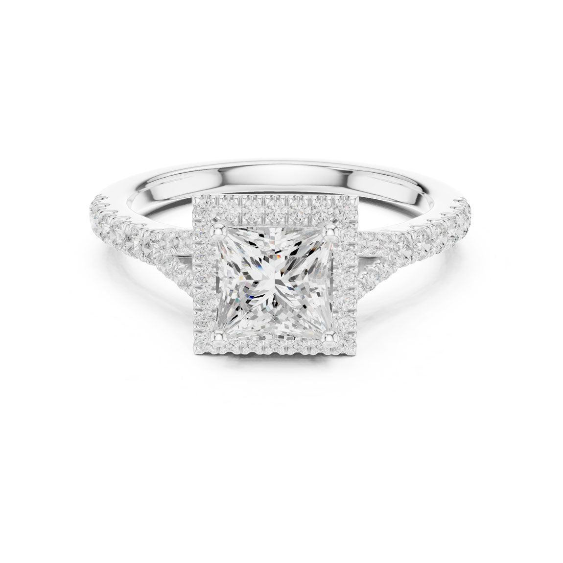 1.41 Ct. Princess Cut Diamond Halo Ring with Pavé Band (DDLR-043-PR) 5