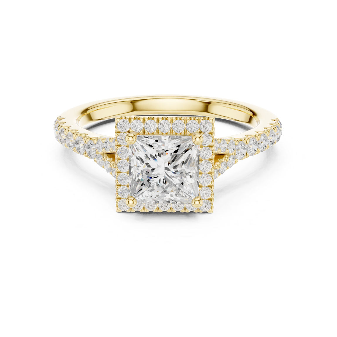 1.41 Ct. Princess Cut Diamond Halo Ring with Pavé Band (DDLR-043-PR)