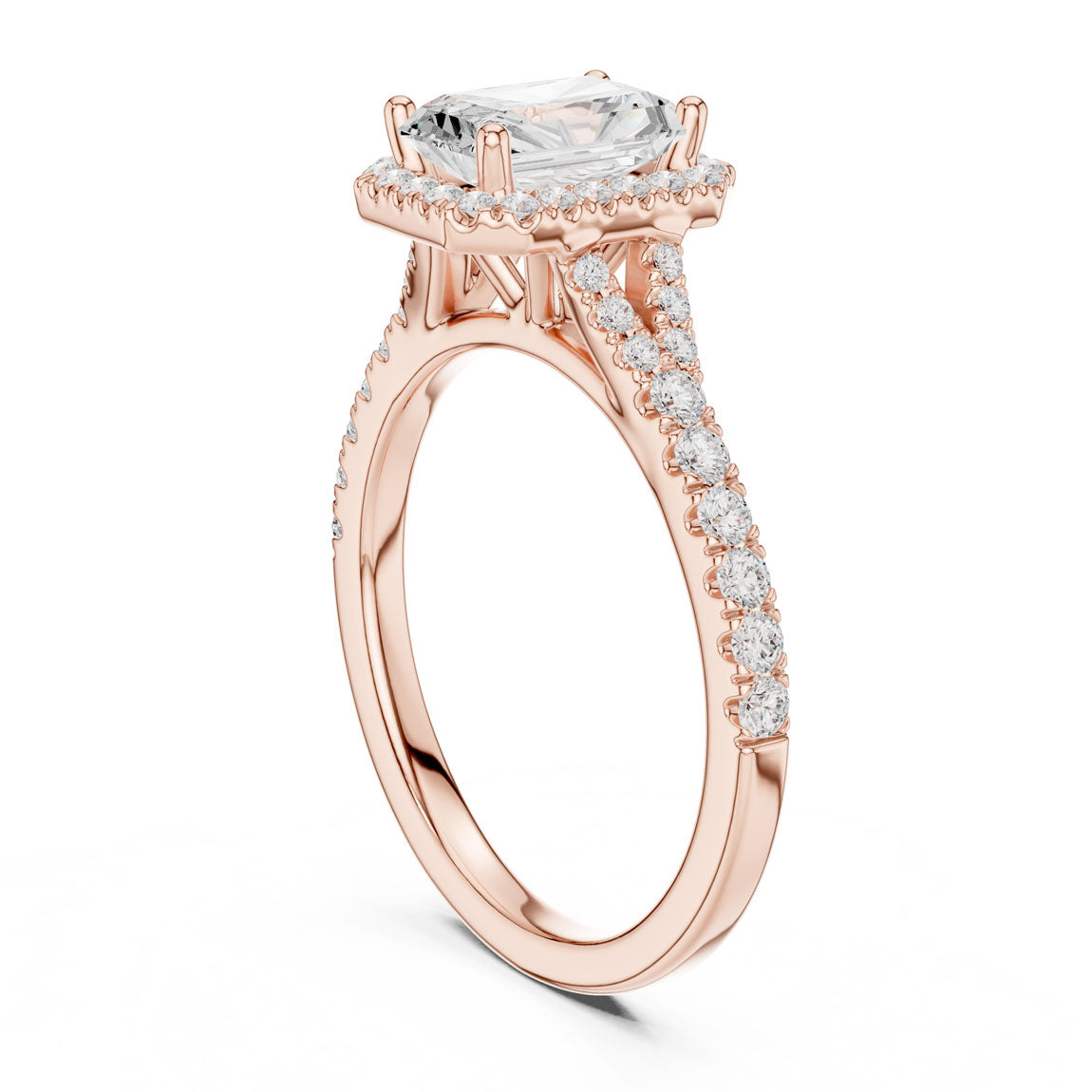 1.40 Ct. Radiant Cut Diamond Halo Ring with Pavé Band (DDLR-043-RA) 10