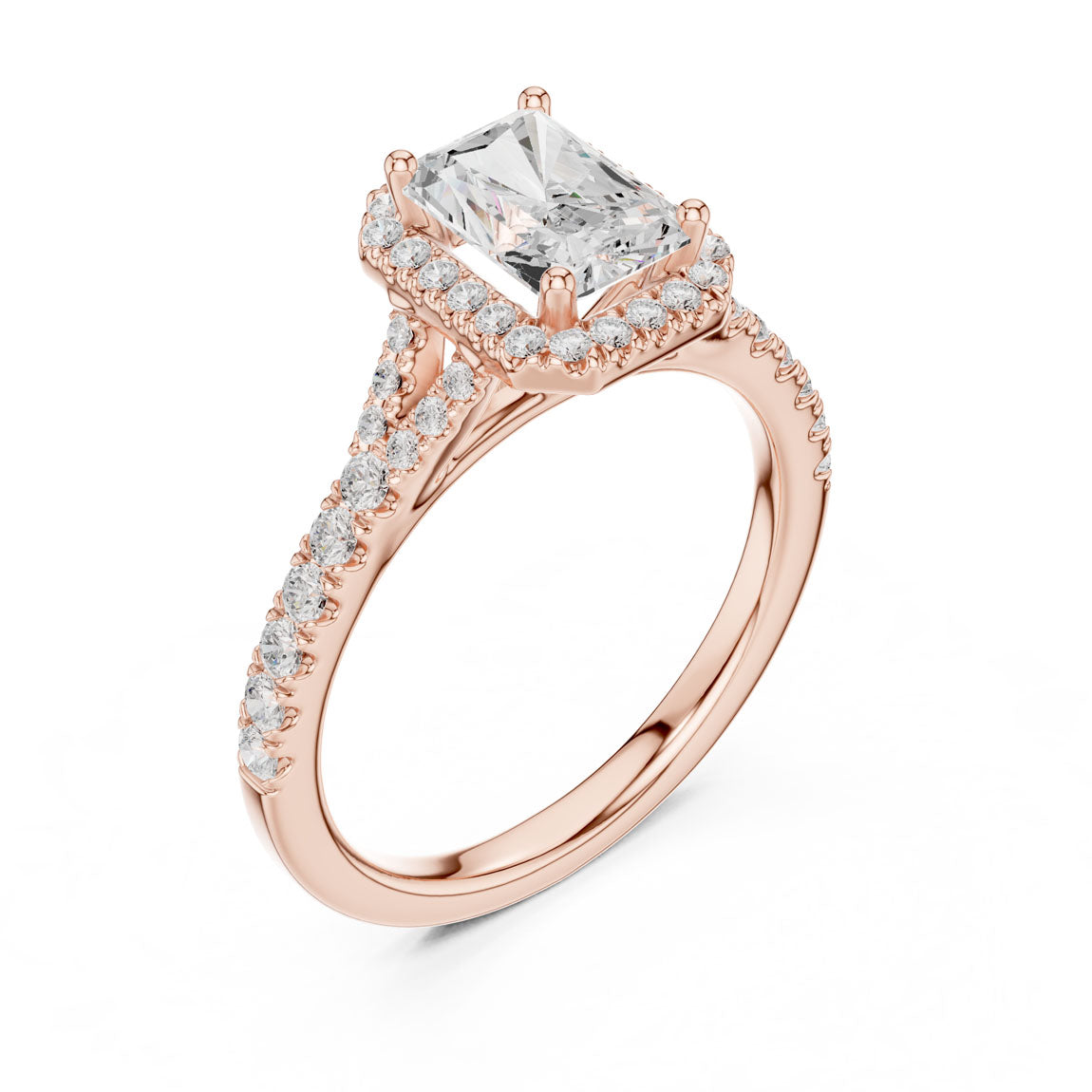 1.40 Ct. Radiant Cut Diamond Halo Ring with Pavé Band (DDLR-043-RA) 8