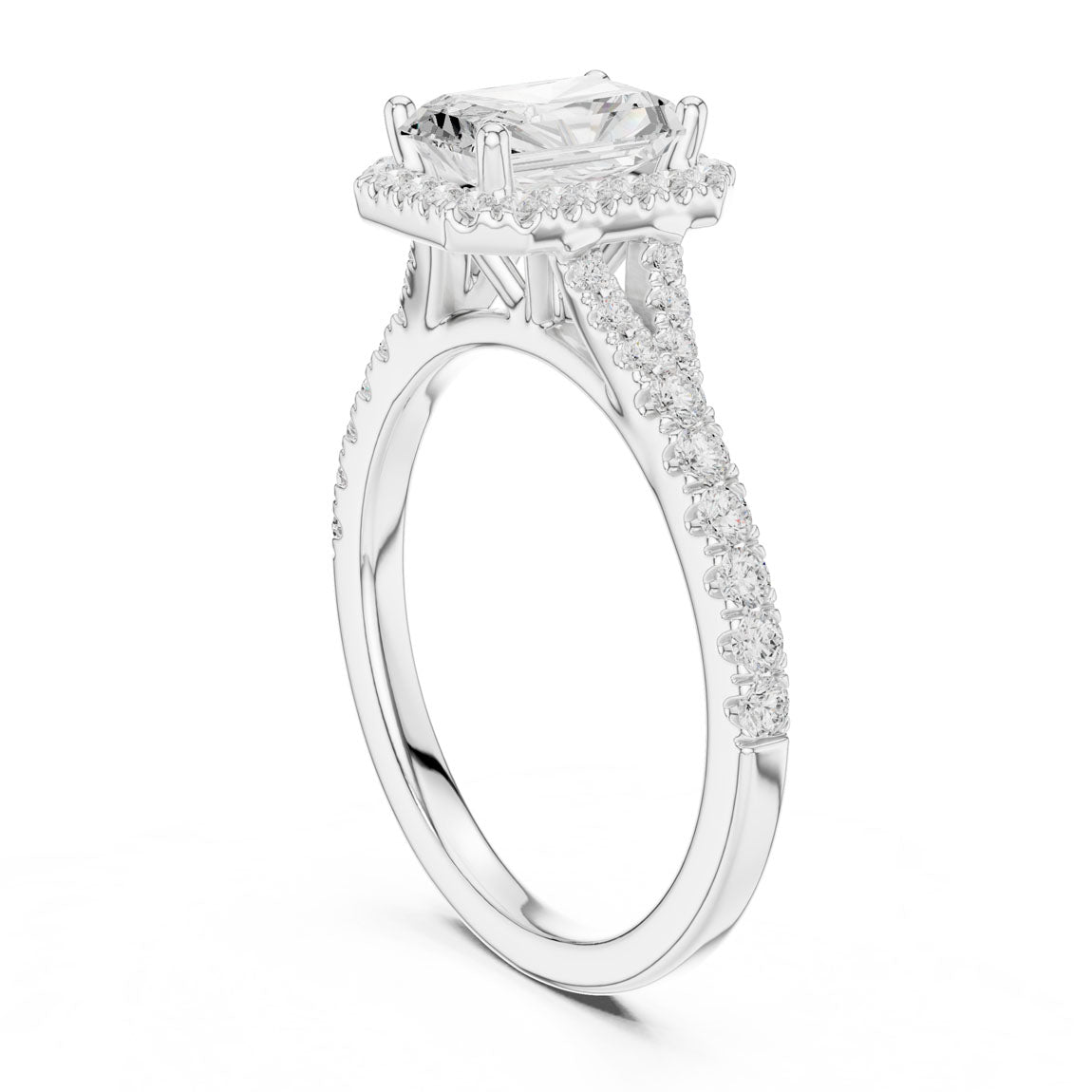 1.40 Ct. Radiant Cut Diamond Halo Ring with Pavé Band (DDLR-043-RA) 9
