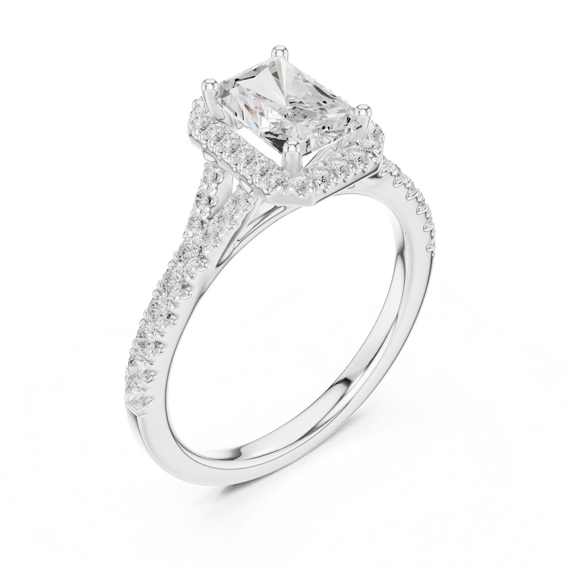1.40 Ct. Radiant Cut Diamond Halo Ring with Pavé Band (DDLR-043-RA) 6