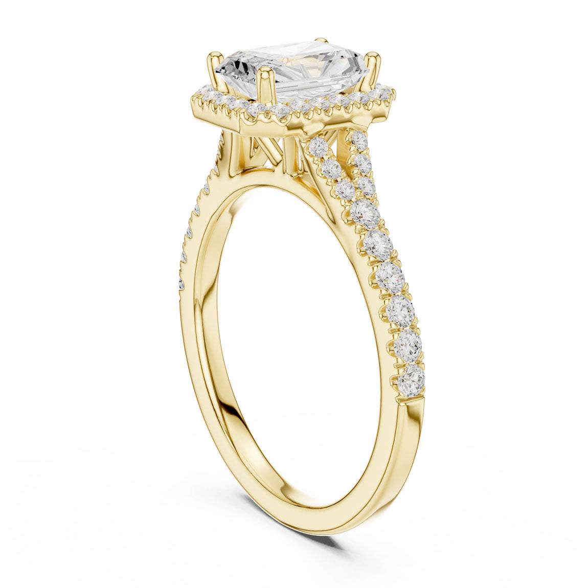 1.40 Ct. Radiant Cut Diamond Halo Ring with Pavé Band (DDLR-043-RA) 3