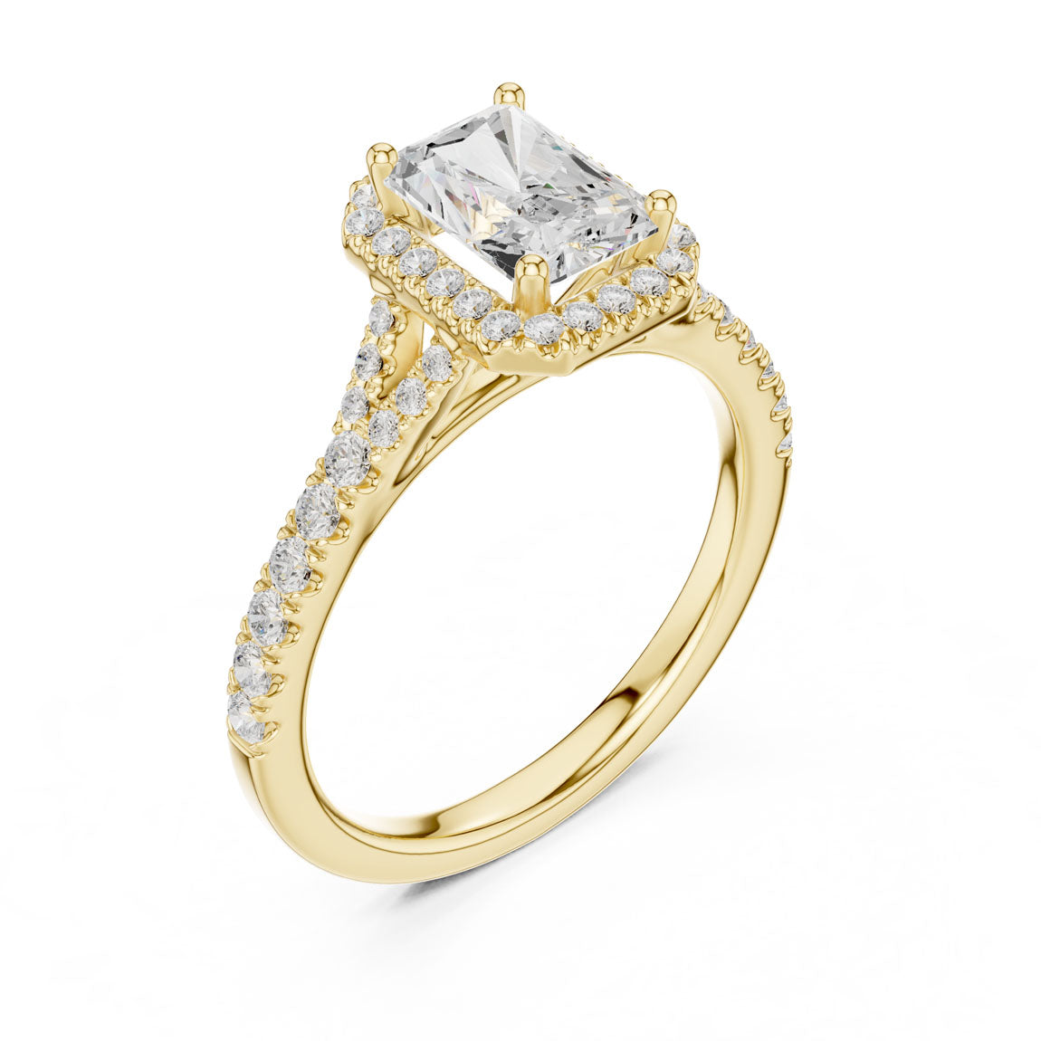 1.40 Ct. Radiant Cut Diamond Halo Ring with Pavé Band (DDLR-043-RA)