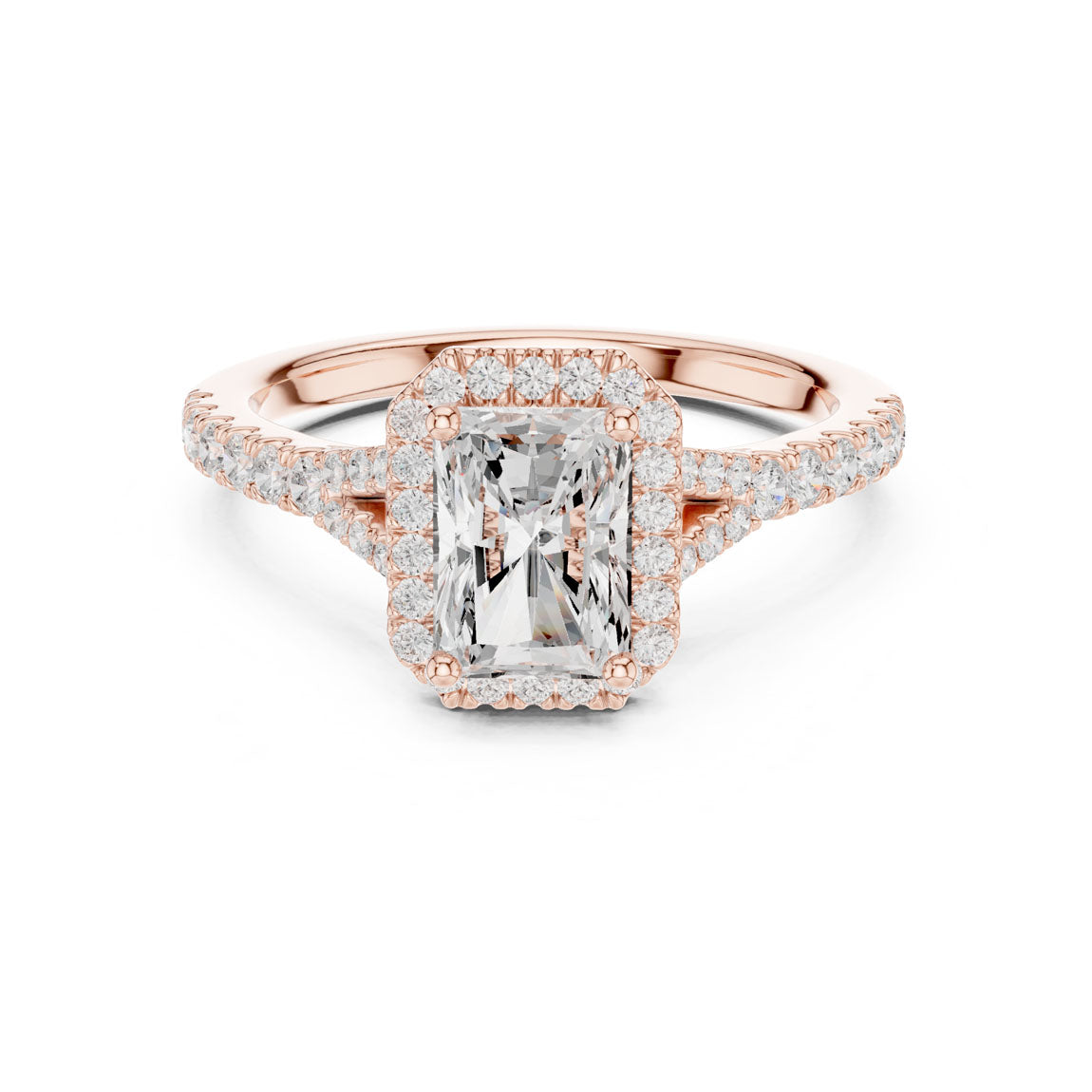 1.40 Ct. Radiant Cut Diamond Halo Ring with Pavé Band (DDLR-043-RA) 7