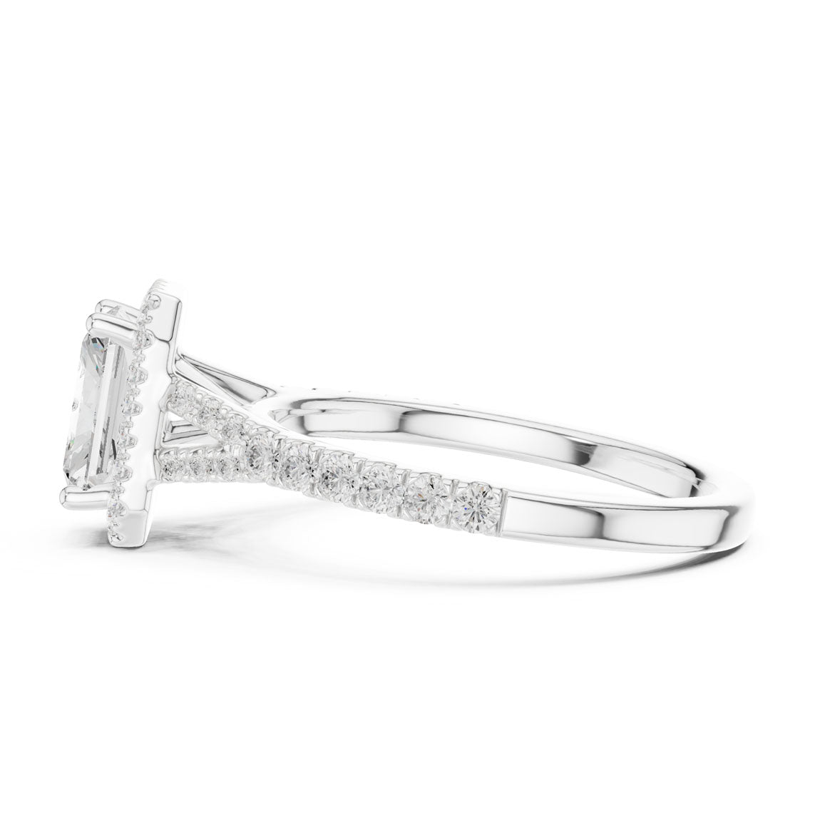 1.40 Ct. Radiant Cut Diamond Halo Ring with Pavé Band (DDLR-043-RA) 11