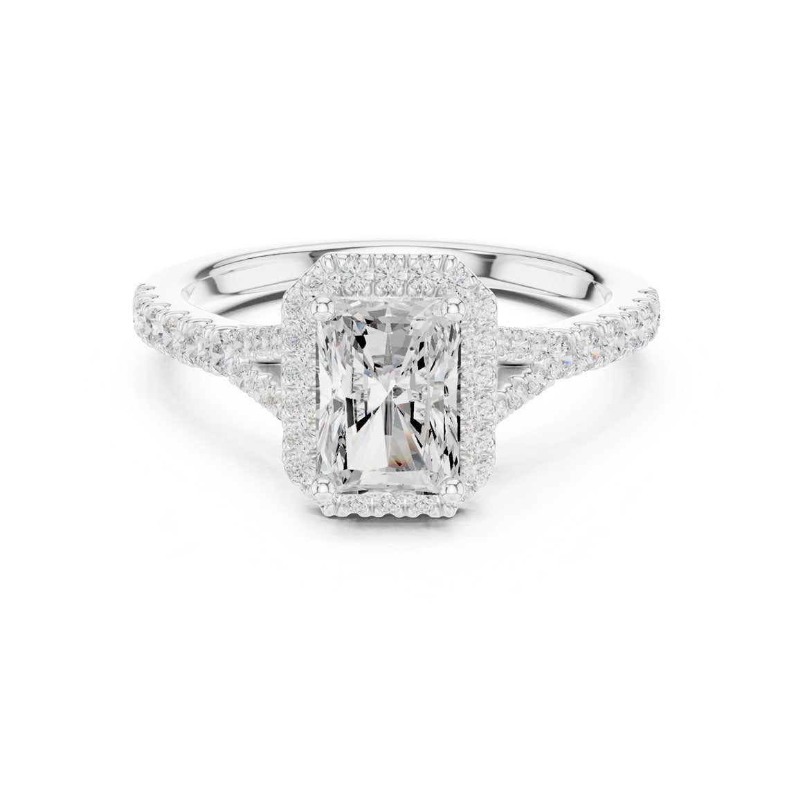 1.40 Ct. Radiant Cut Diamond Halo Ring with Pavé Band (DDLR-043-RA) 5