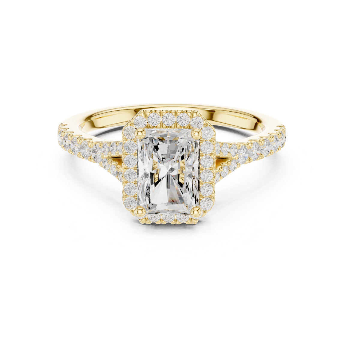 1.40 Ct. Radiant Cut Diamond Halo Ring with Pavé Band (DDLR-043-RA)