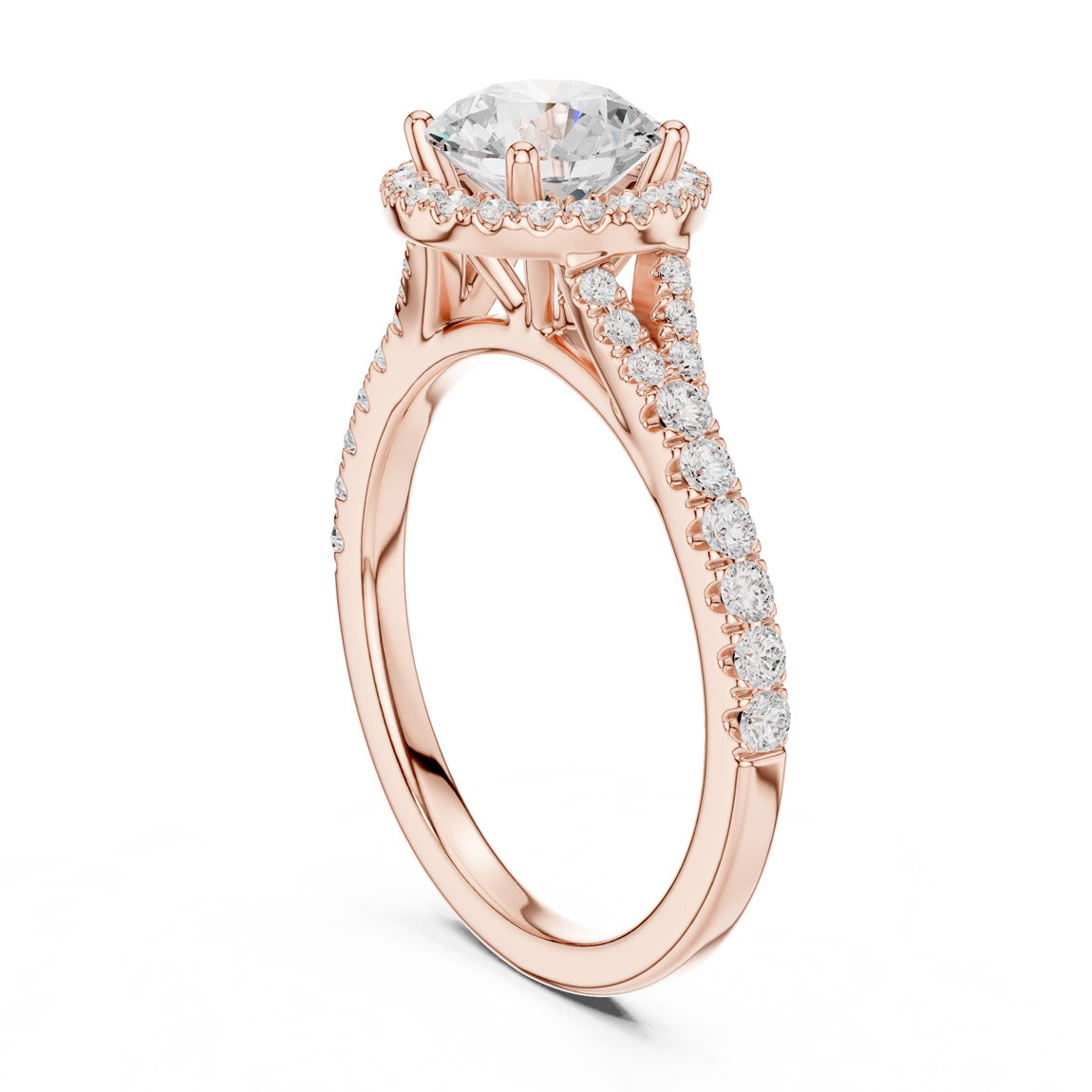 1.39 Ct. Round Diamond Halo Ring with Pavé Band (DDLR-043-RD) 10