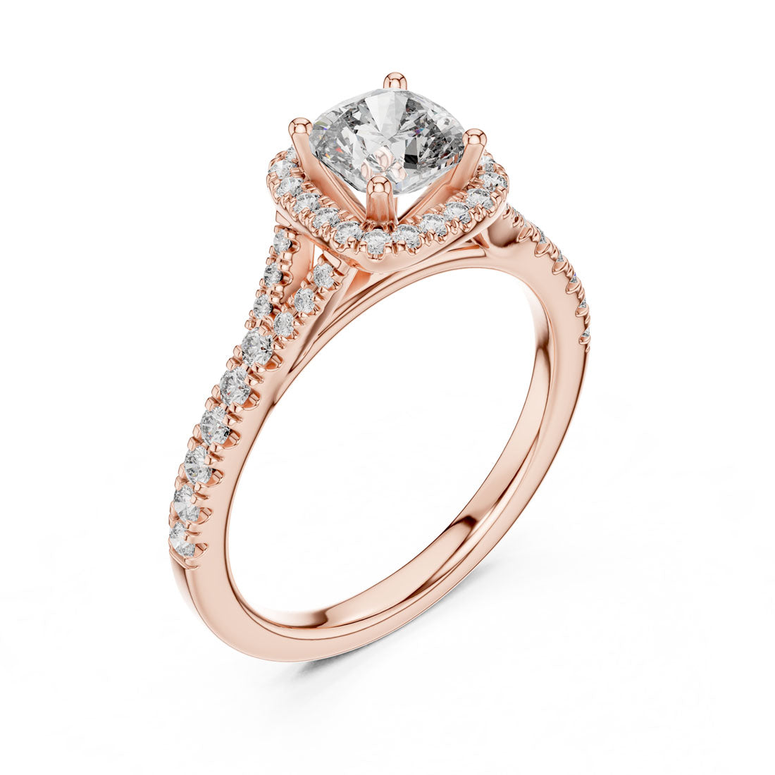 1.38 Ct. Cushion Cut Halo Engagement Ring with Pavé Band (DDLR-043) 10