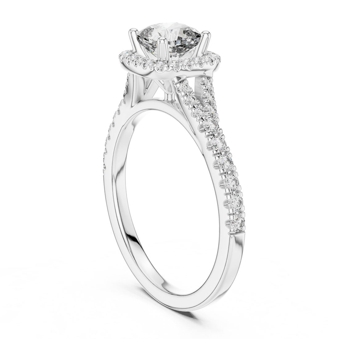 1.38 Ct. Cushion Cut Halo Engagement Ring with Pavé Band (DDLR-043) 11