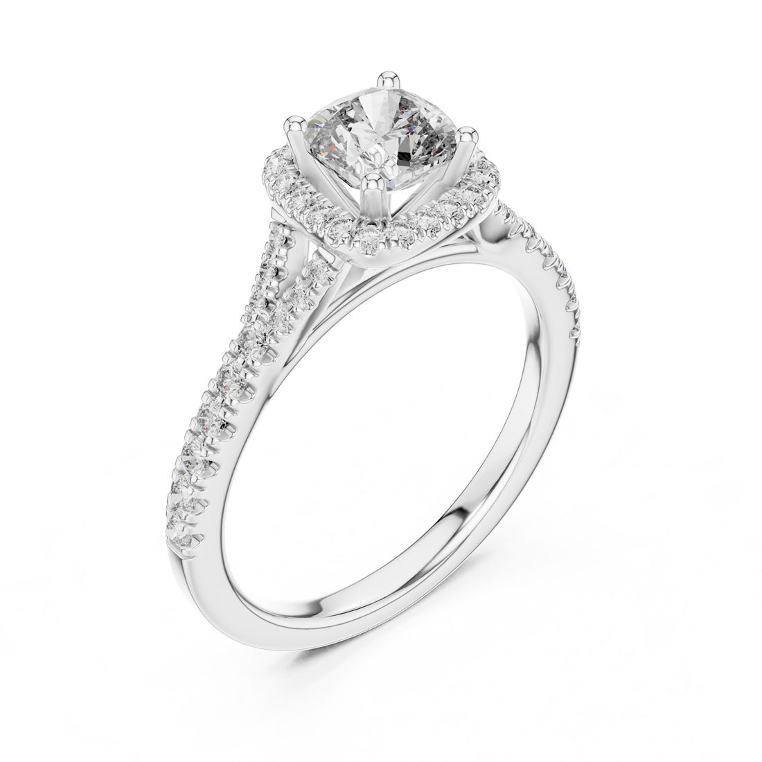 1.38 Ct. Cushion Cut Halo Engagement Ring with Pavé Band (DDLR-043) 12