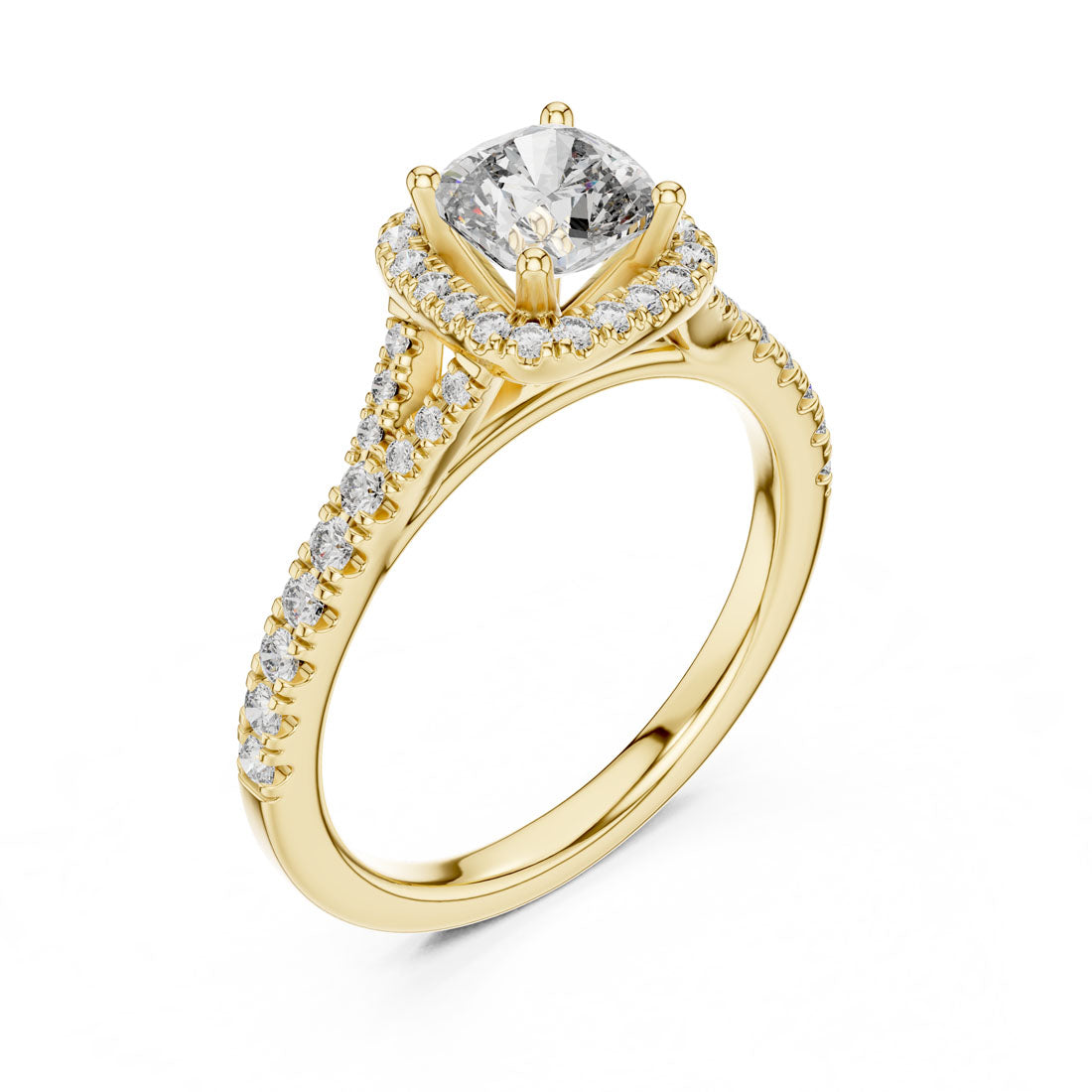 1.38 Ct. Cushion Cut Halo Engagement Ring with Pavé Band (DDLR-043)
