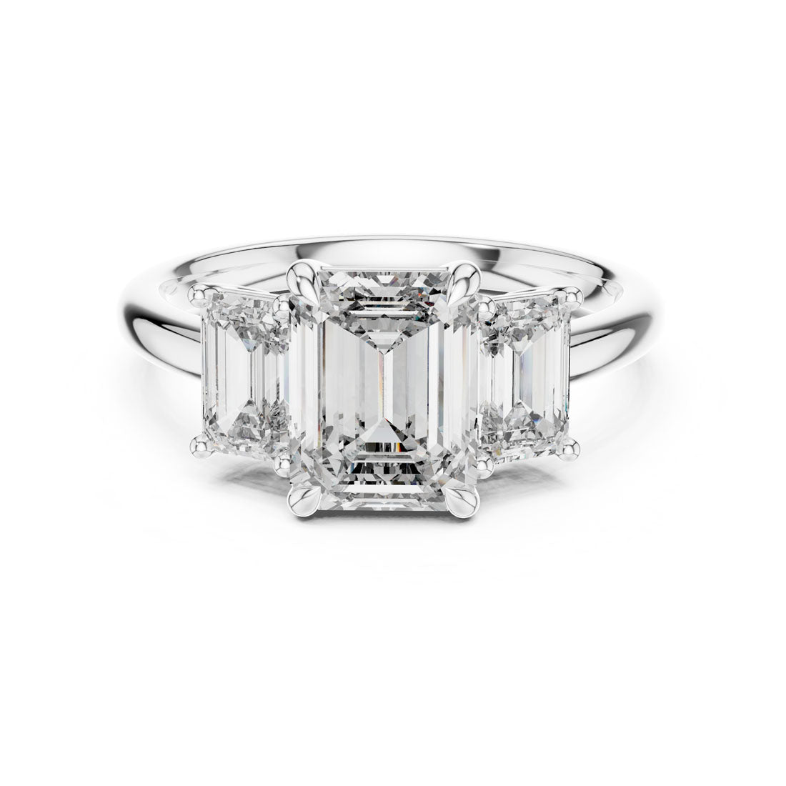 3.00 Ct. Emerald Cut Three-Stone Engagement Ring with Matching Emerald Side Stones (DDLR-045)