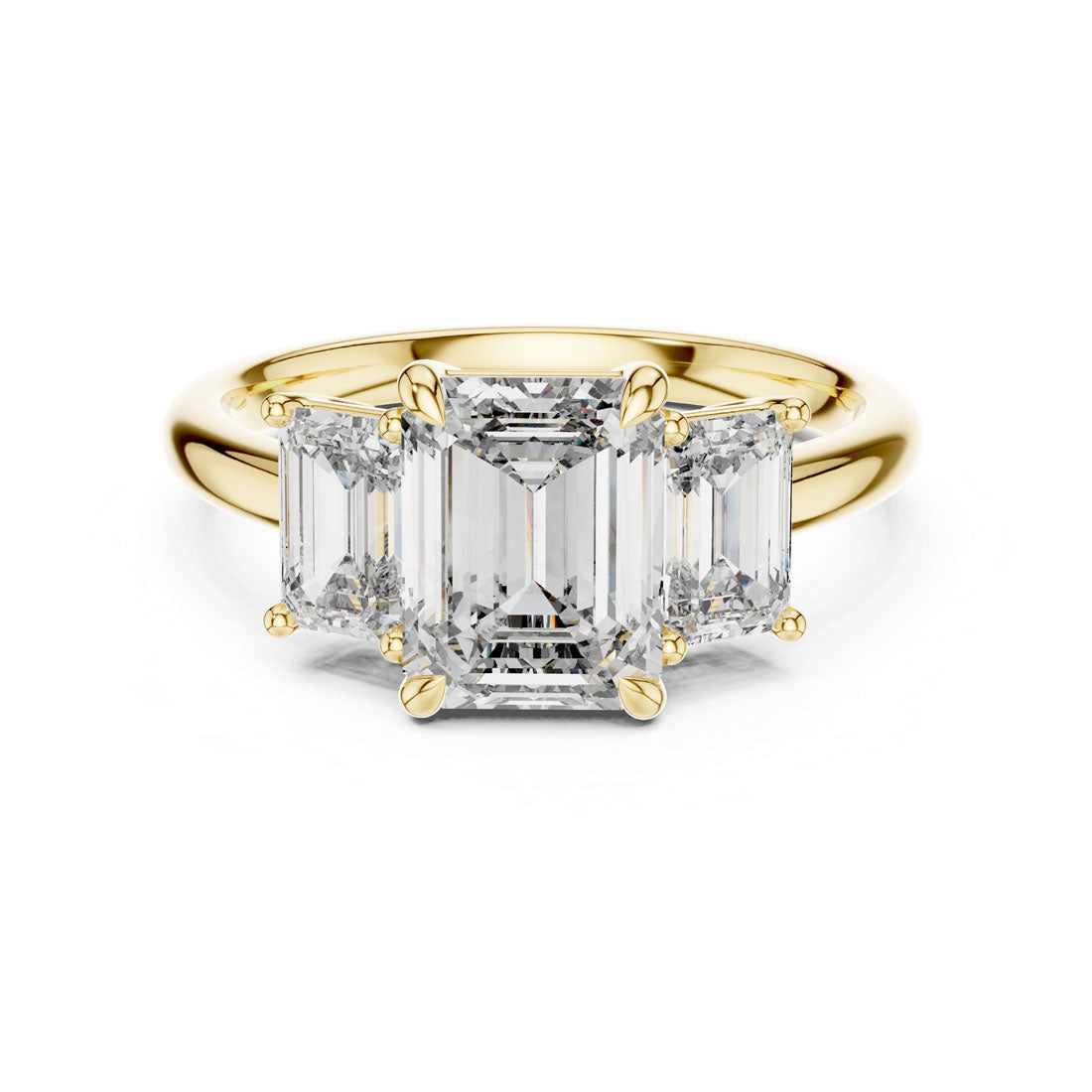 3.00 Ct. Emerald Cut Three-Stone Engagement Ring with Matching Emerald Side Stones (DDLR-045)