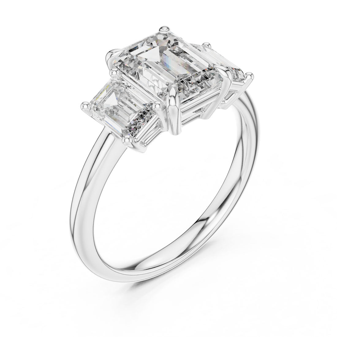 3.00 Ct. Emerald Cut Three-Stone Engagement Ring with Matching Emerald Side Stones (DDLR-045) 7