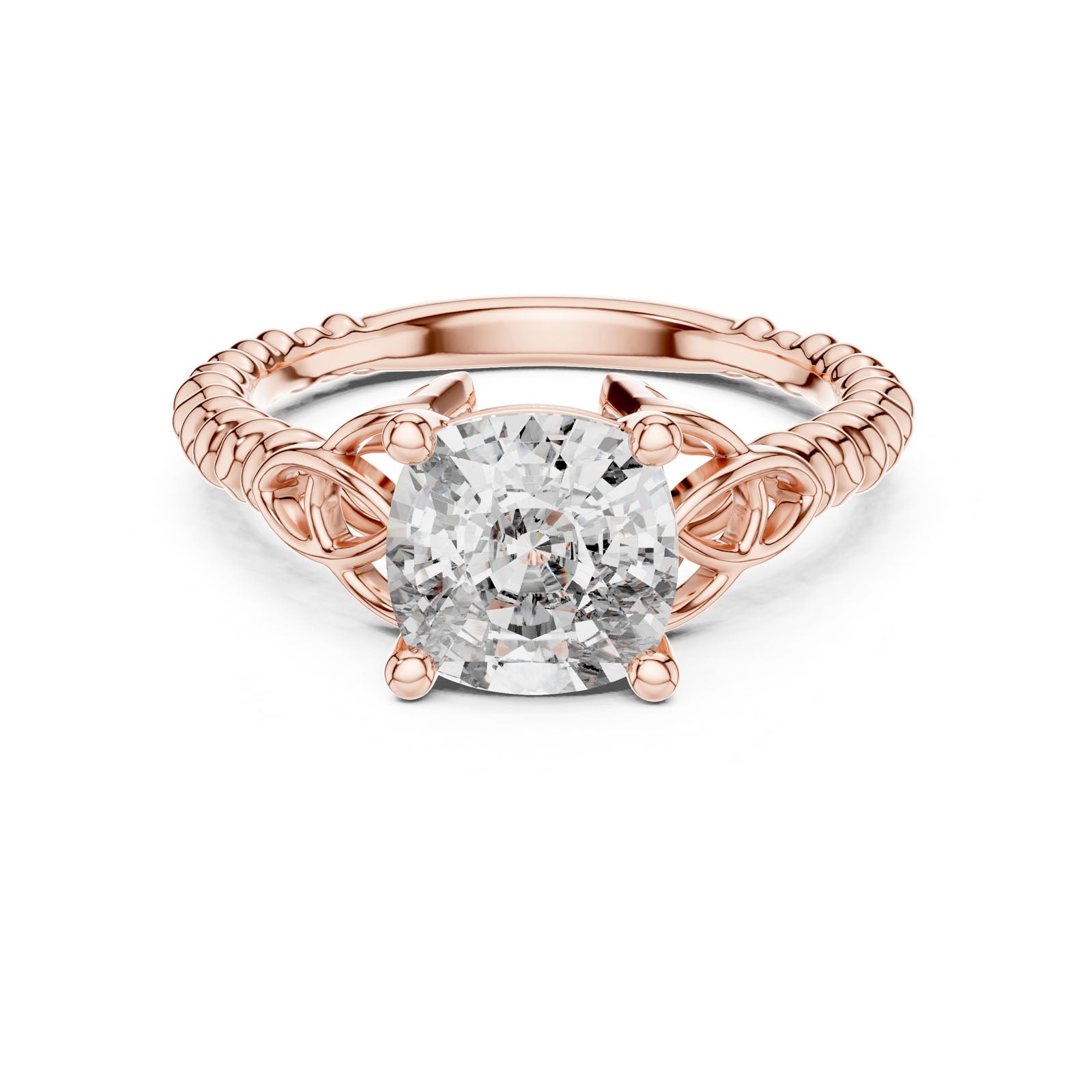 2.43 Ct. Cushion Diamond Solitaire Ring with Twisted Rope Band (DDLR-049) 9