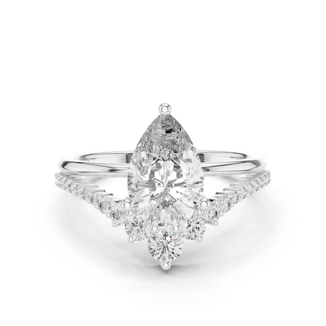 2.35 Ct. Pear Diamond Engagement Ring with Pavé and Side Accents (DDLR-059)