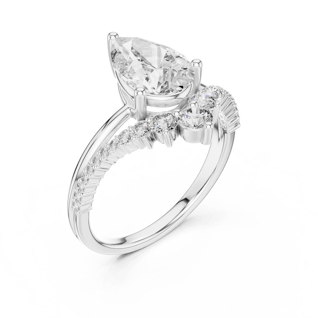 2.35 Ct. Pear Diamond Engagement Ring with Pavé and Side Accents (DDLR-059) 11
