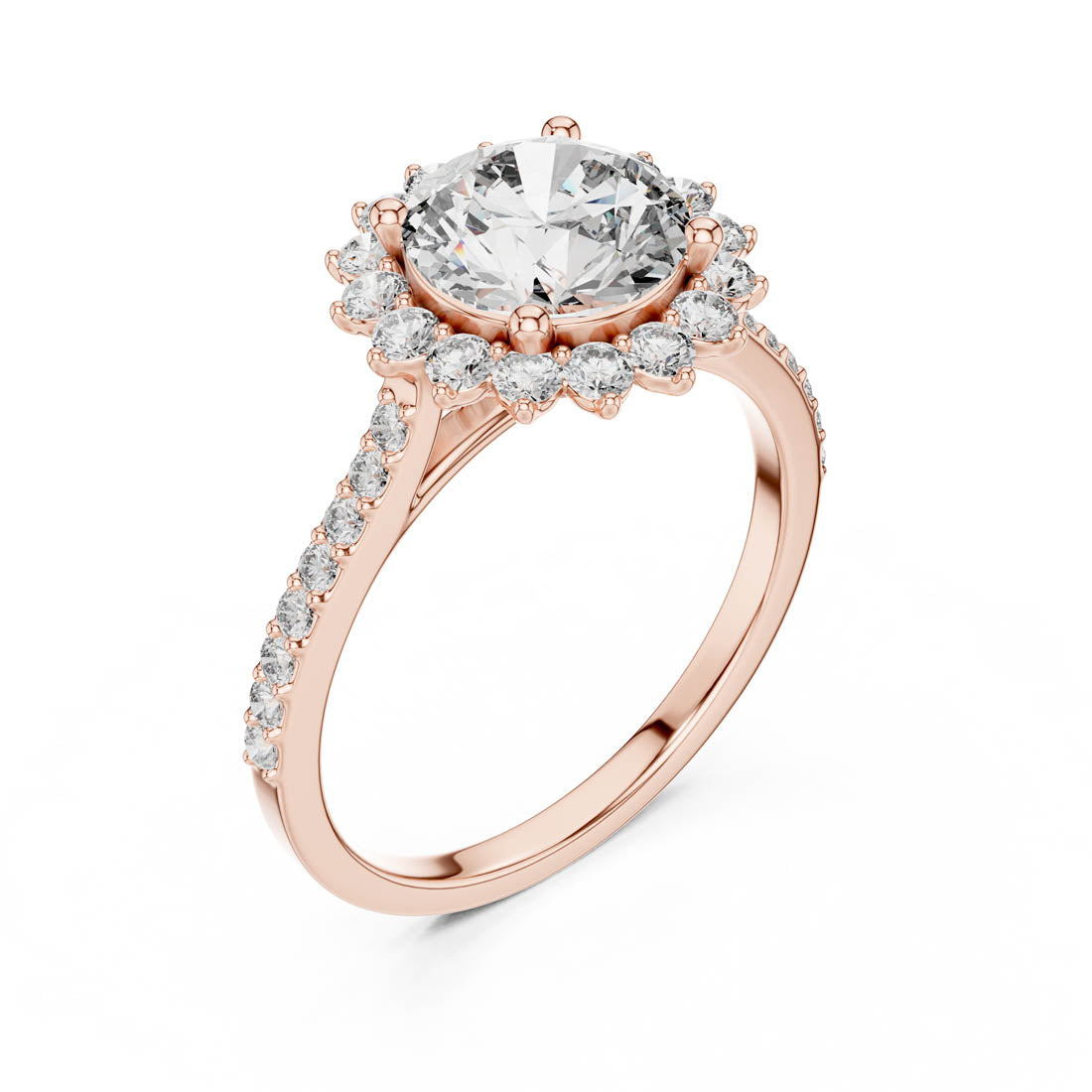 1.98 Ct. Round Brilliant Halo Engagement Ring with Pavé Diamond Band (DDLR-062) 10