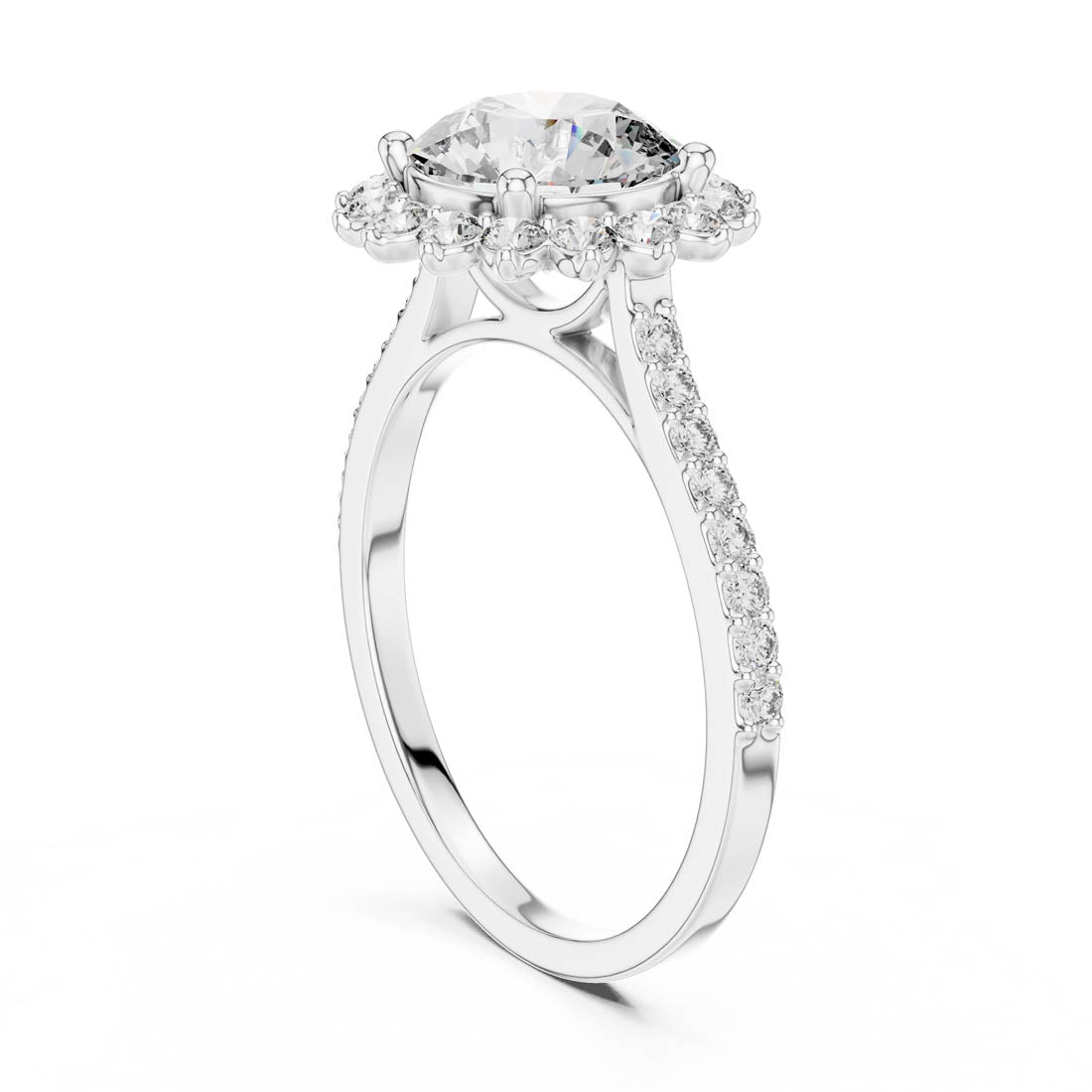 1.98 Ct. Round Brilliant Halo Engagement Ring with Pavé Diamond Band (DDLR-062) 11