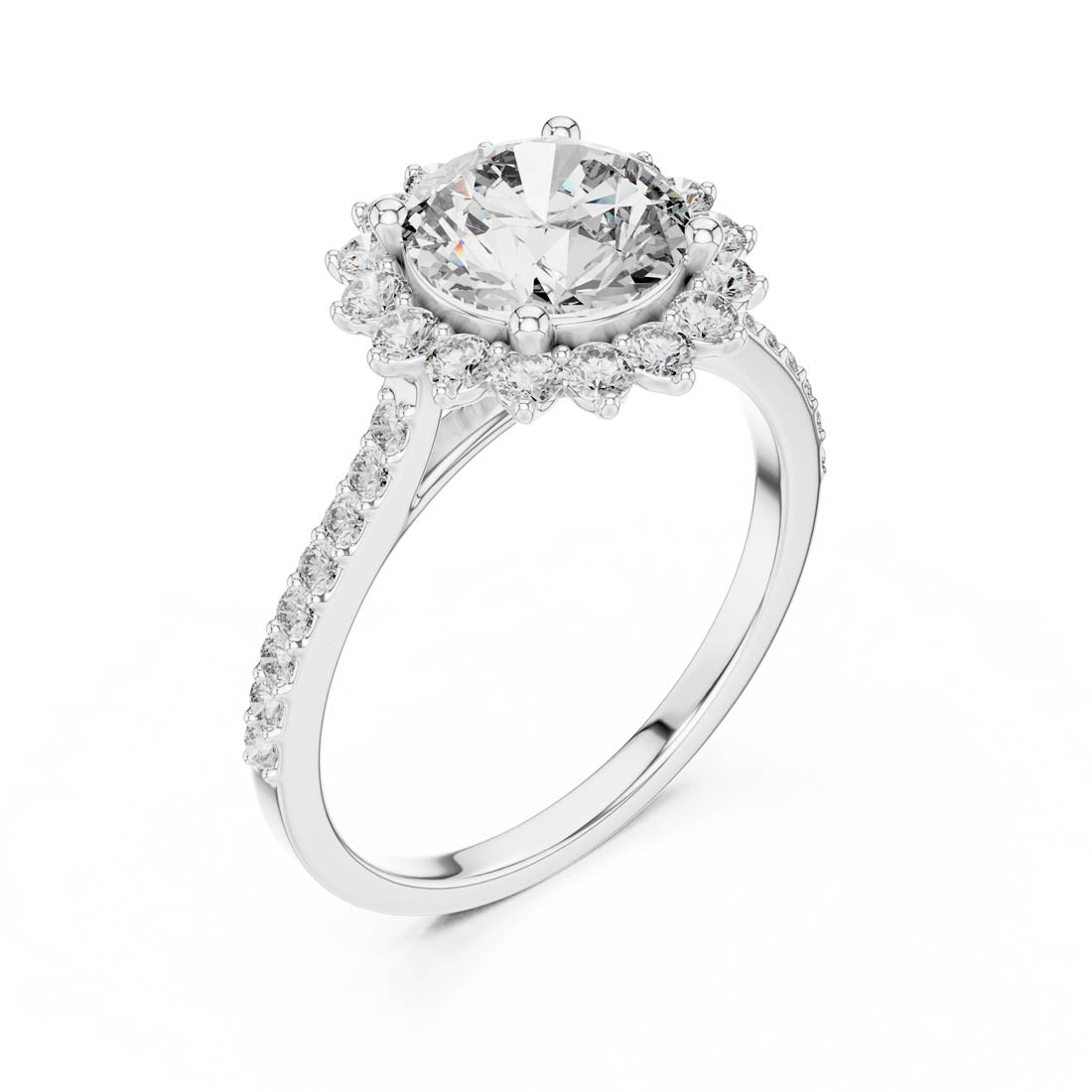 1.98 Ct. Round Brilliant Halo Engagement Ring with Pavé Diamond Band (DDLR-062) 12