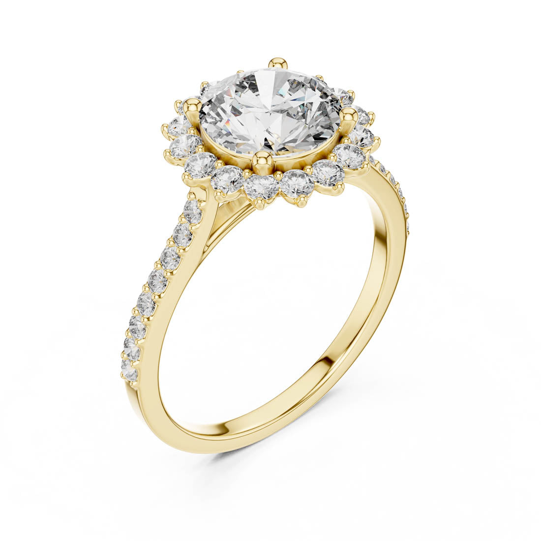 1.98 Ct. Round Brilliant Halo Engagement Ring with Pavé Diamond Band (DDLR-062)