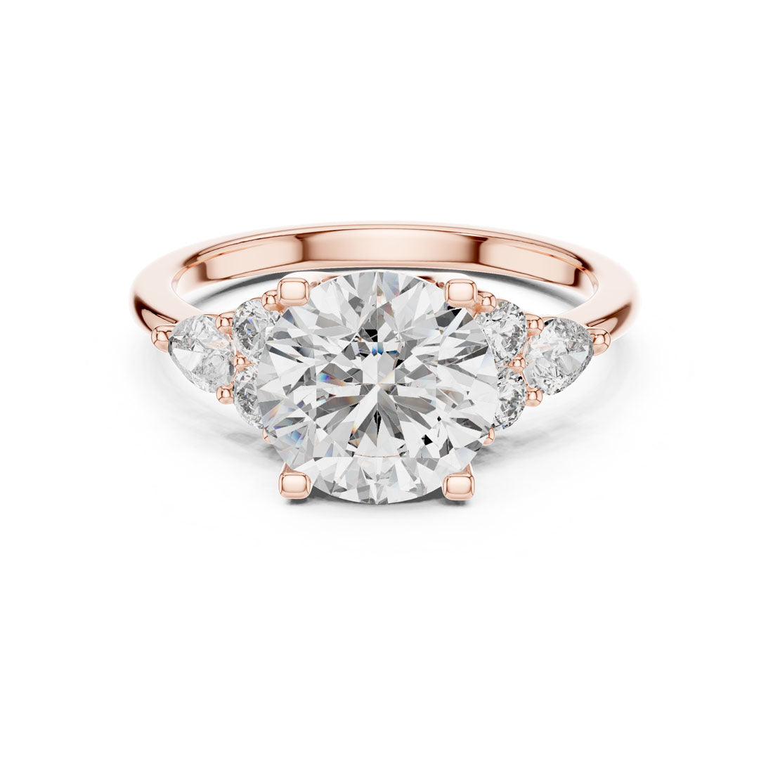 3.02 Ct. Round Cut Engagement Ring with Round and Pear Side Diamonds (DDLR-072) 6