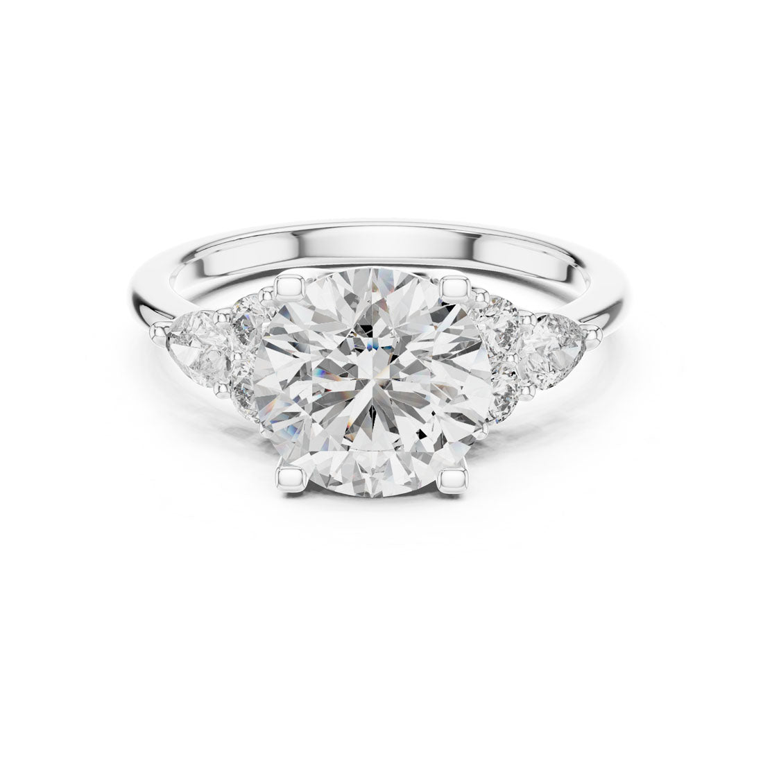 3.02 Ct. Round Cut Engagement Ring with Round and Pear Side Diamonds (DDLR-072) 4