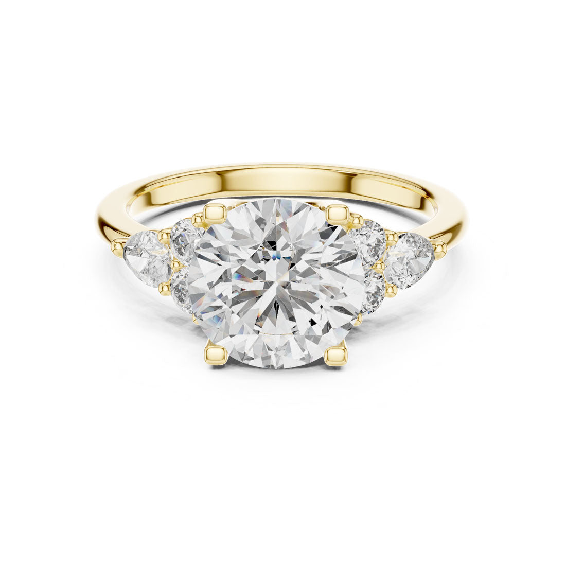 3.02 Ct. Round Cut Engagement Ring with Round and Pear Side Diamonds (DDLR-072)