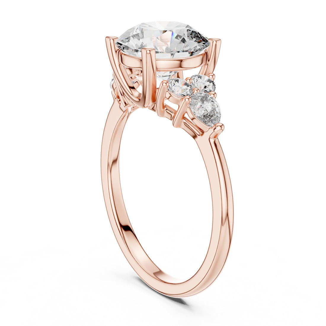 3.02 Ct. Round Cut Engagement Ring with Round and Pear Side Diamonds (DDLR-072) 8