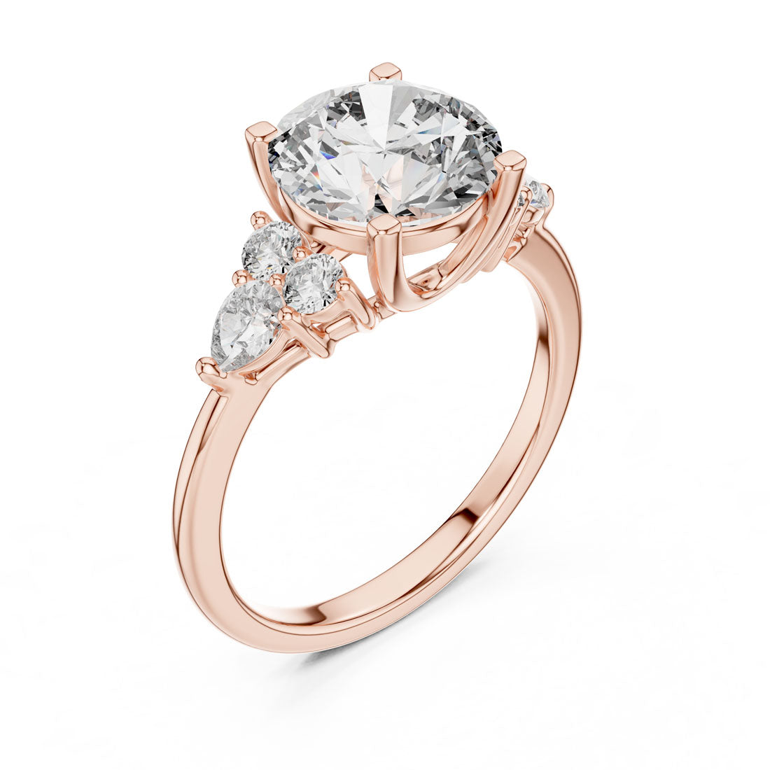 3.02 Ct. Round Cut Engagement Ring with Round and Pear Side Diamonds (DDLR-072) 10