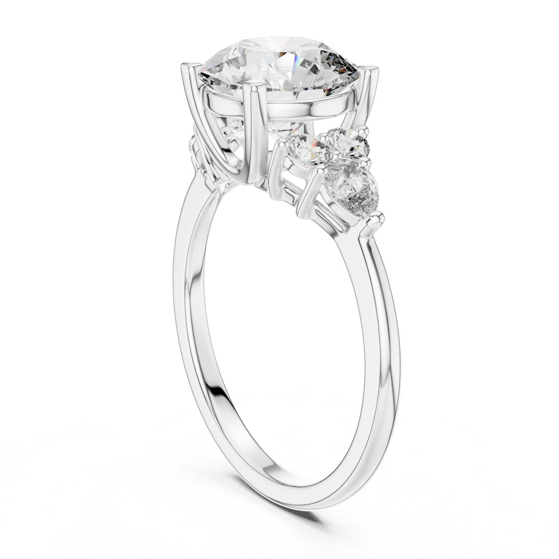 3.02 Ct. Round Cut Engagement Ring with Round and Pear Side Diamonds (DDLR-072) 11