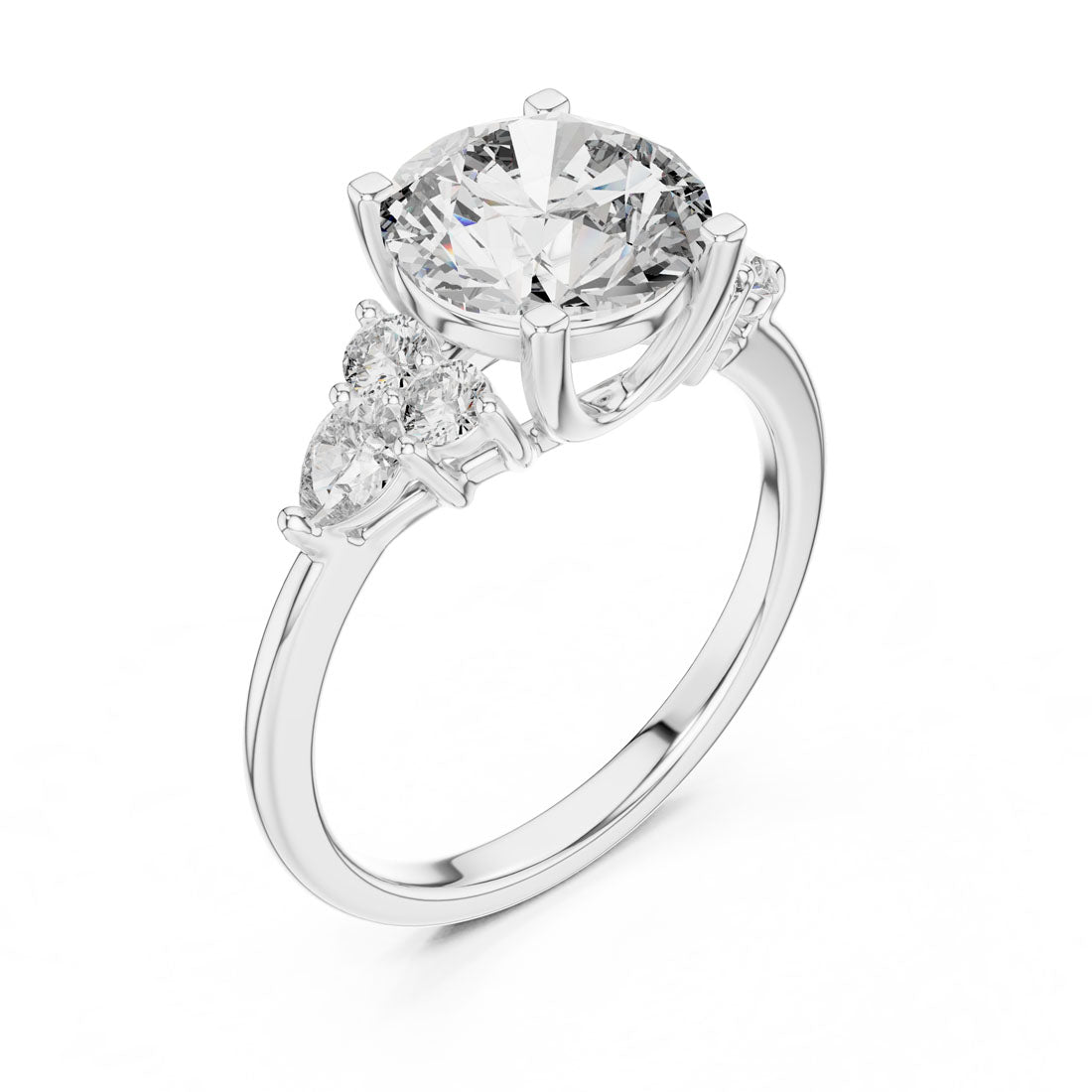 3.02 Ct. Round Cut Engagement Ring with Round and Pear Side Diamonds (DDLR-072) 12