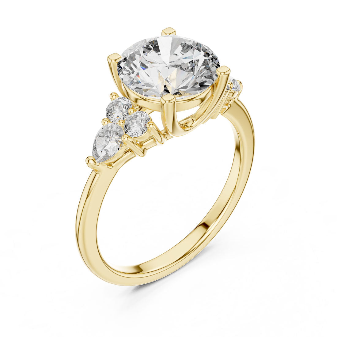 3.02 Ct. Round Cut Engagement Ring with Round and Pear Side Diamonds (DDLR-072)