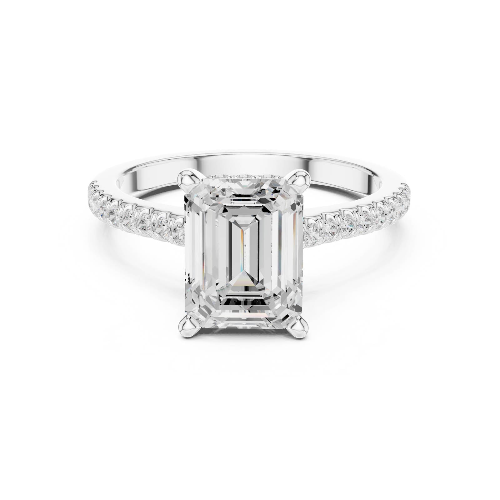 2.40 Ct. Emerald Cut Diamond Ring with Hidden Halo and Pavé Band (DDLR-1000)