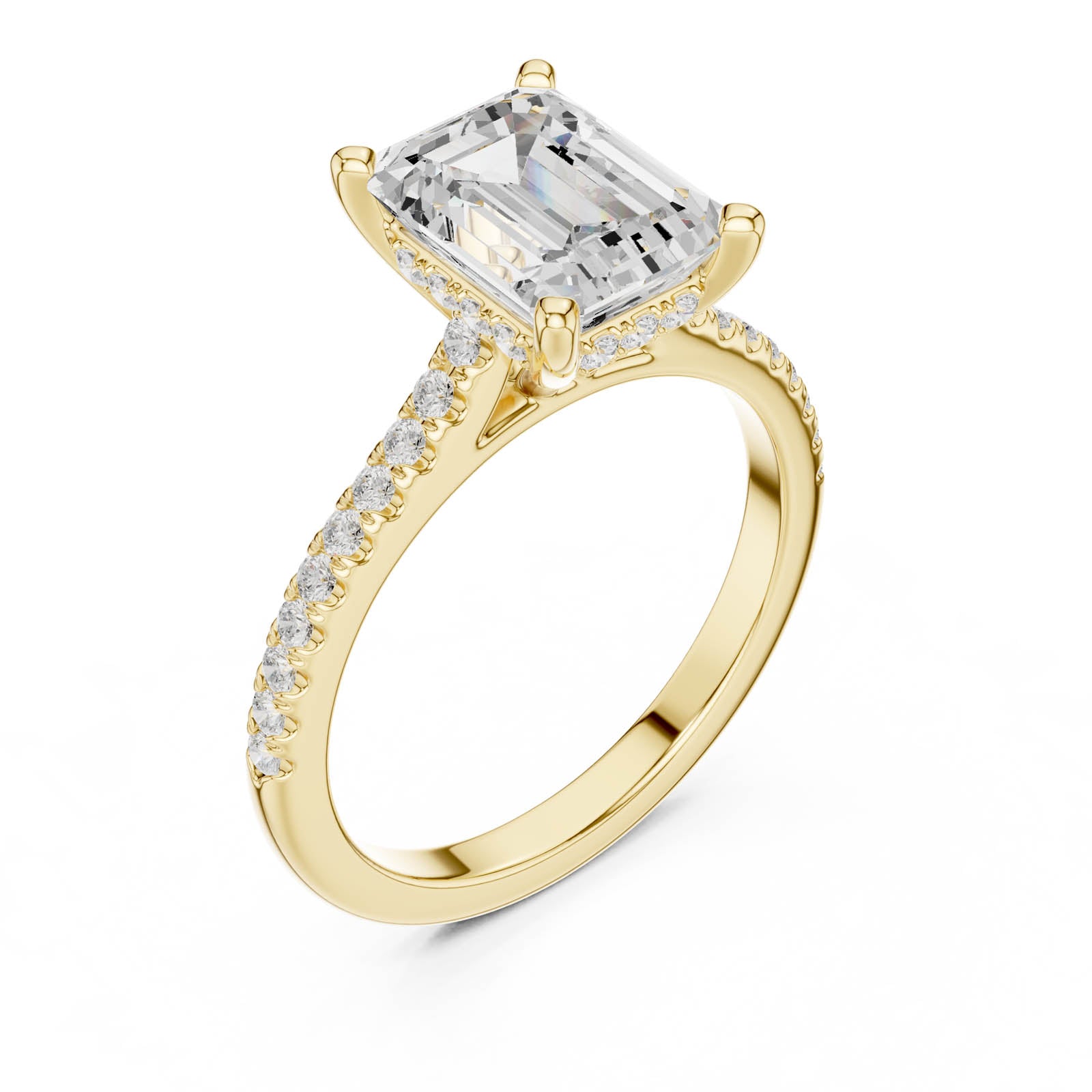 2.40 Ct. Emerald Cut Diamond Ring with Hidden Halo and Pavé Band (DDLR-1000)