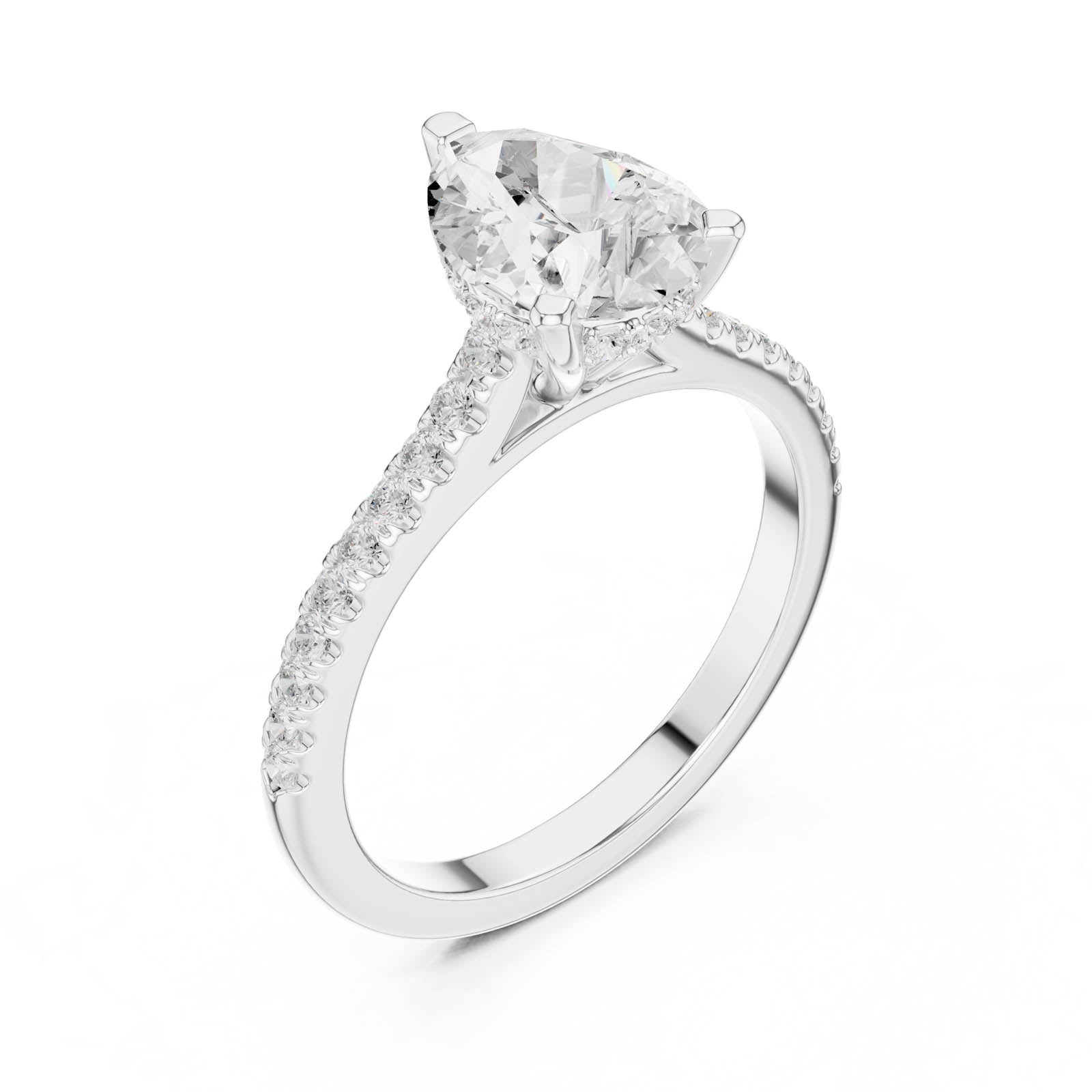 1.92 Ct. Pear Diamond Ring with Hidden Halo and Pavé Band (DDLR-1001) 7