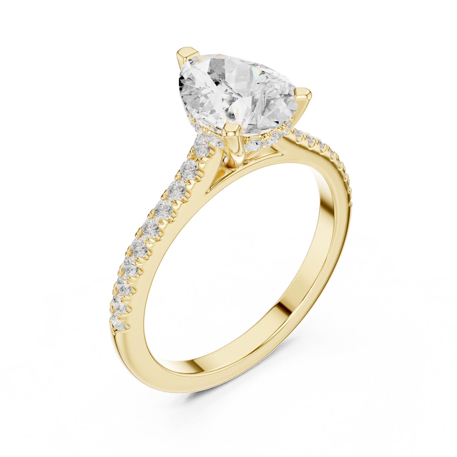 1.92 Ct. Pear Diamond Ring with Hidden Halo and Pavé Band (DDLR-1001)