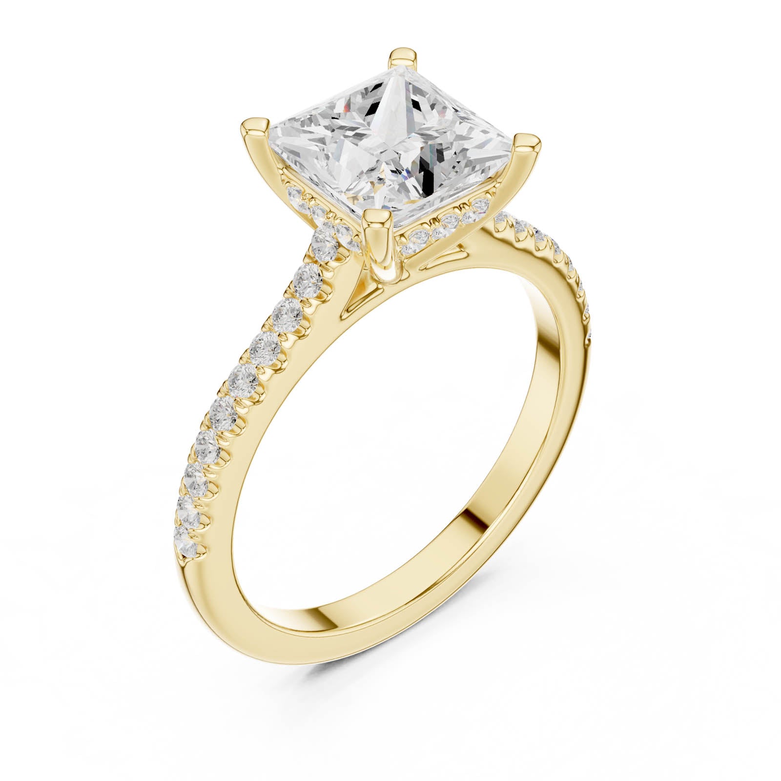 2.45 Ct. Princess Diamond Ring with Hidden Halo and Pavé Band (DDLR-1002)