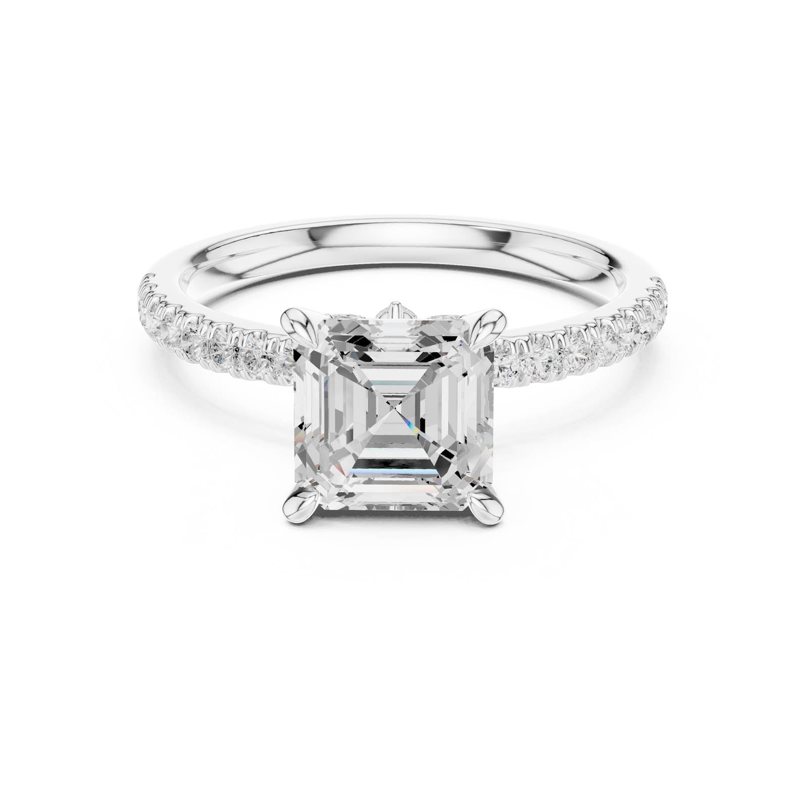 2.20 Ct. Asscher Diamond Ring with Hidden Halo and Pavé Band (DDLR-1009)