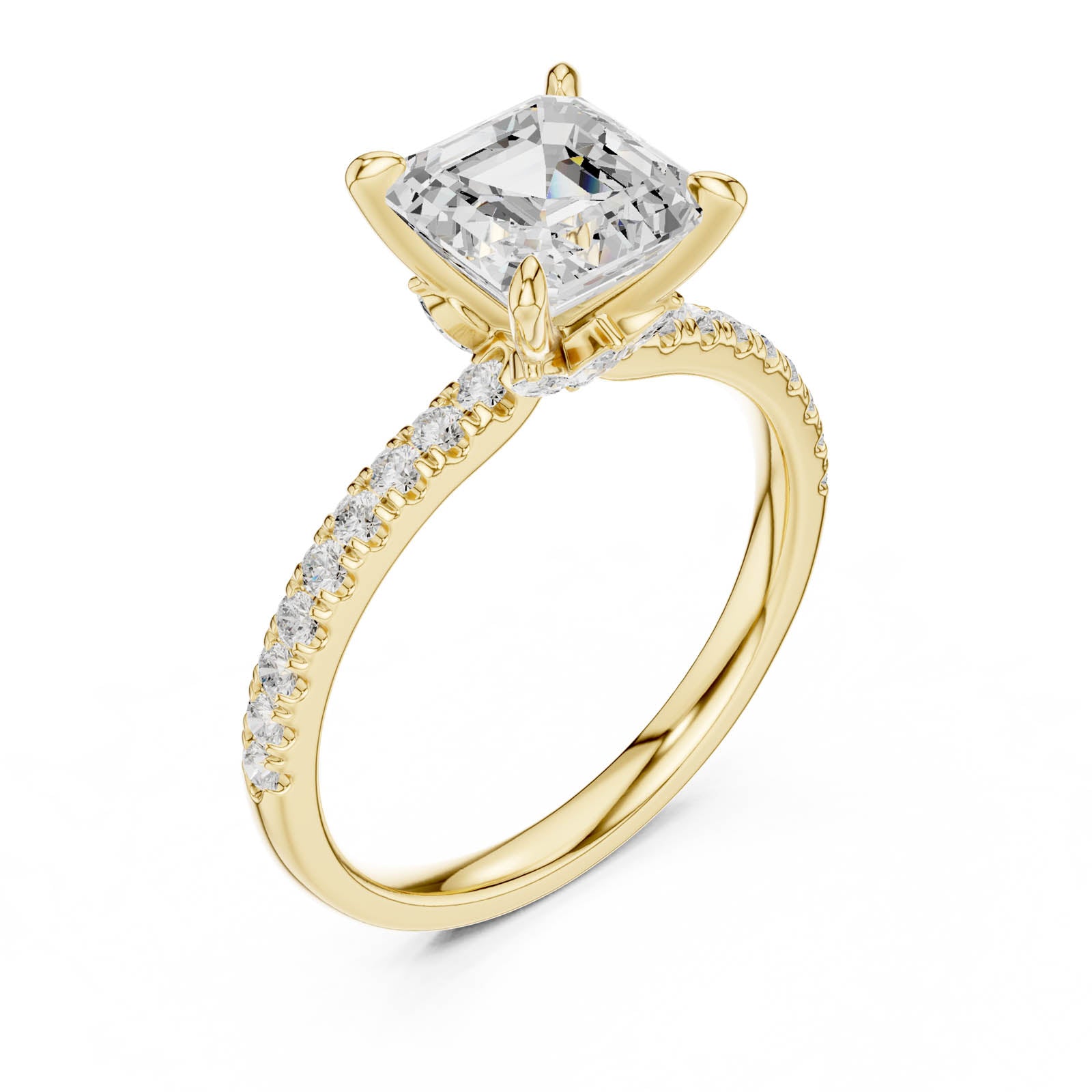 2.20 Ct. Asscher Diamond Ring with Hidden Halo and Pavé Band (DDLR-1009)