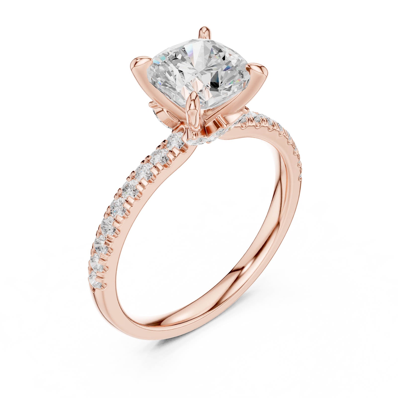 1.90 Ct. Cushion Diamond Ring with Hidden Halo and Pavé Band (DDLR-1010) 6