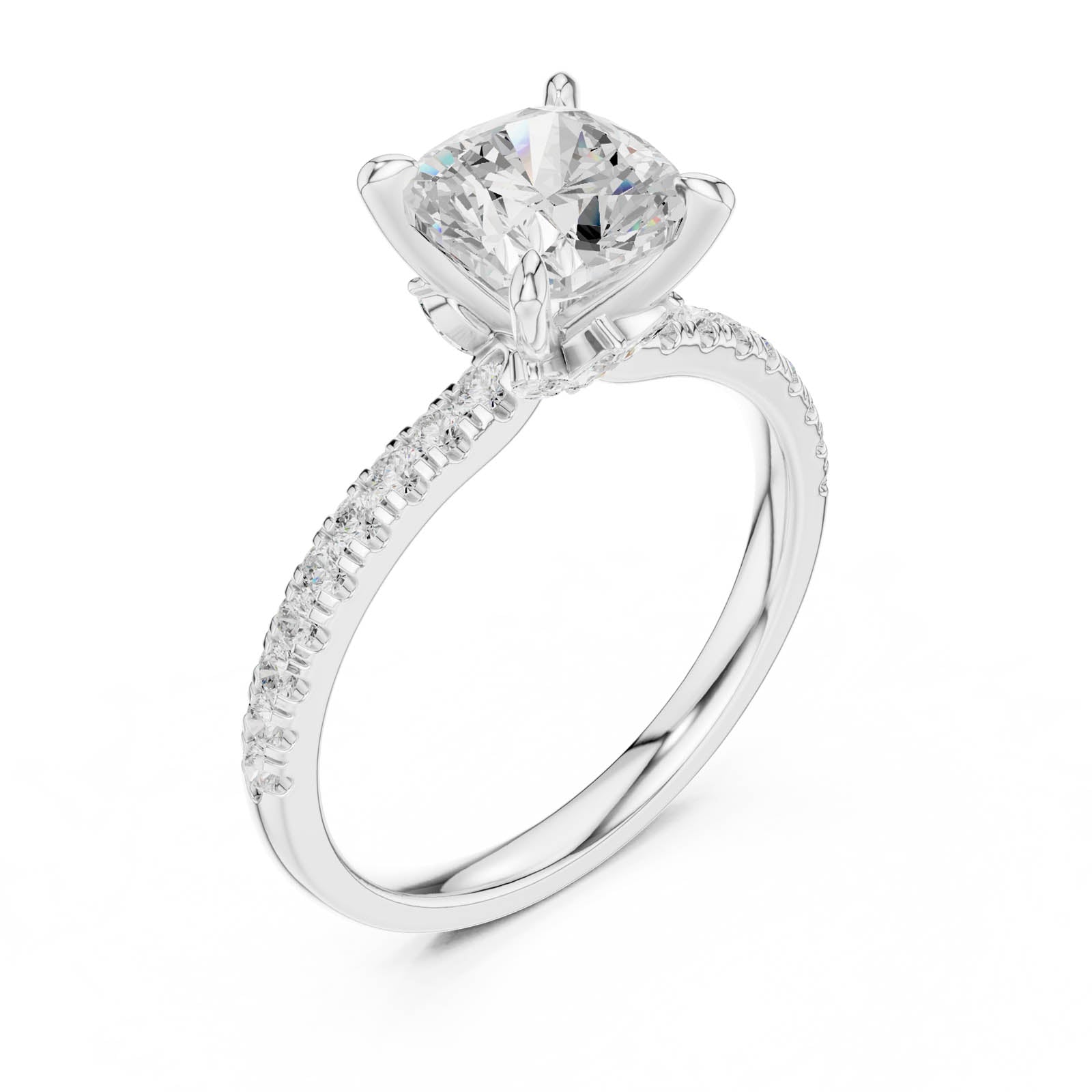 1.90 Ct. Cushion Diamond Ring with Hidden Halo and Pavé Band (DDLR-1010) 9