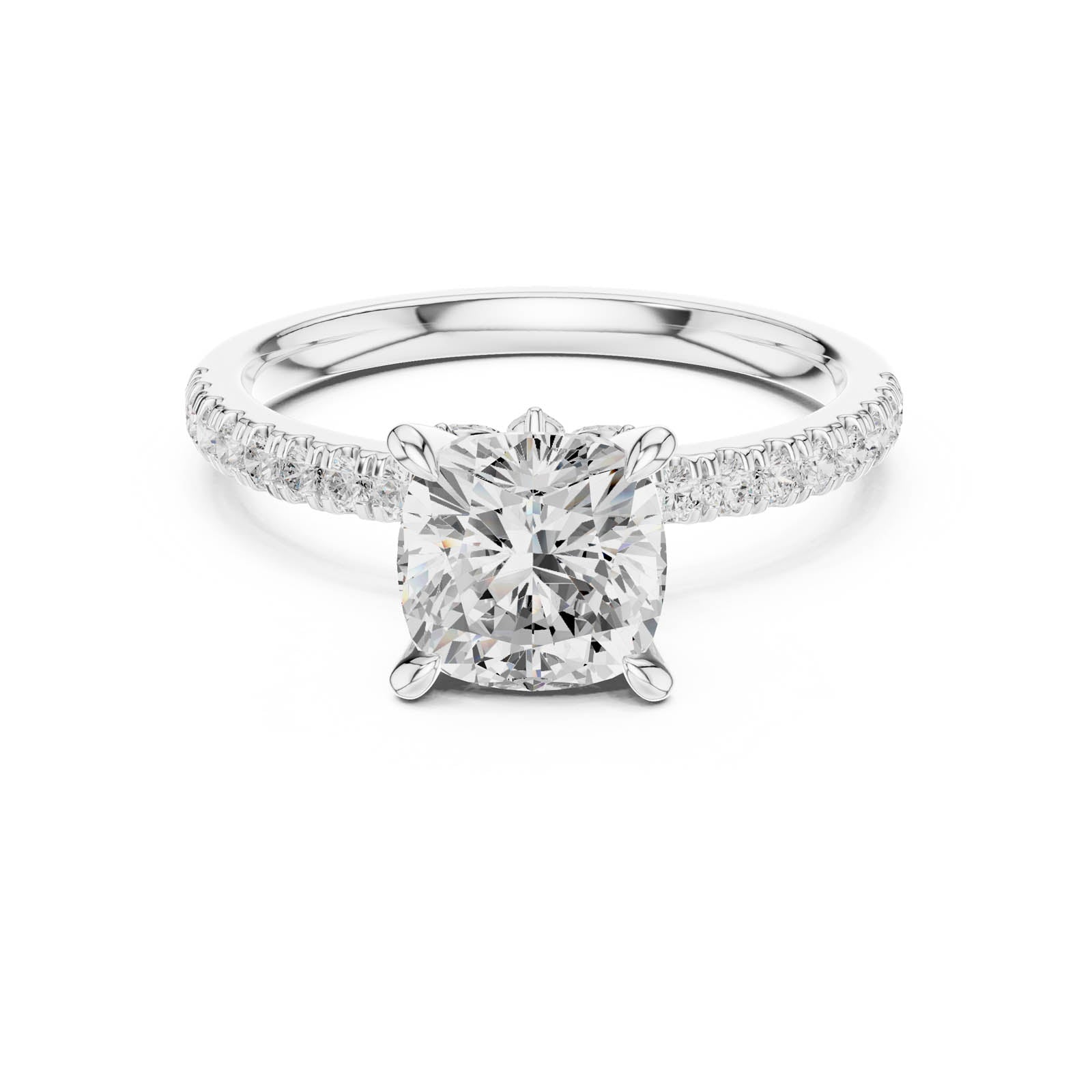 1.90 Ct. Cushion Diamond Ring with Hidden Halo and Pavé Band (DDLR-1010)