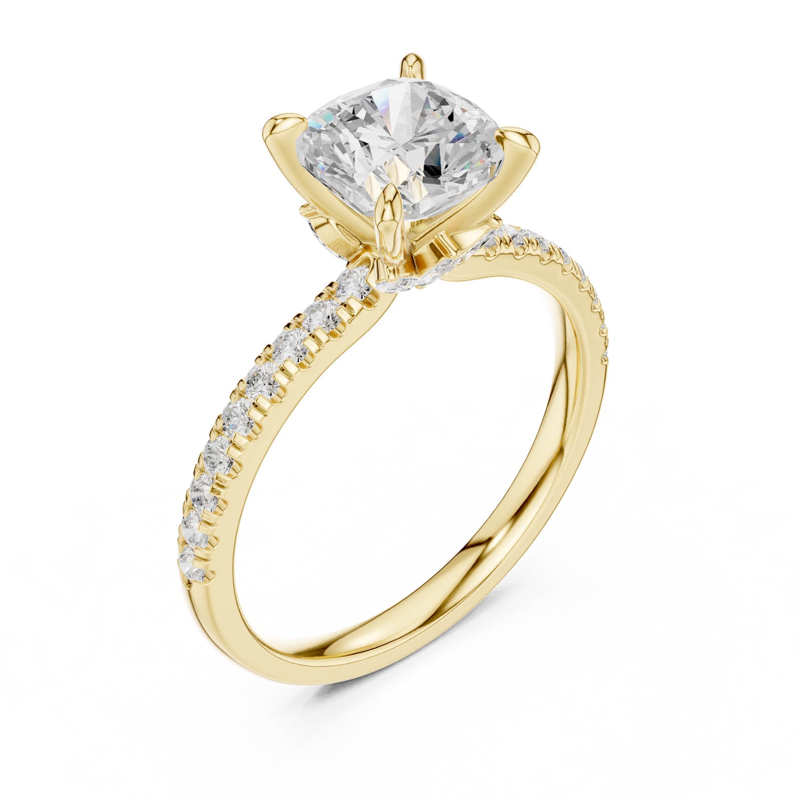 1.90 Ct. Cushion Diamond Ring with Hidden Halo and Pavé Band (DDLR-1010)