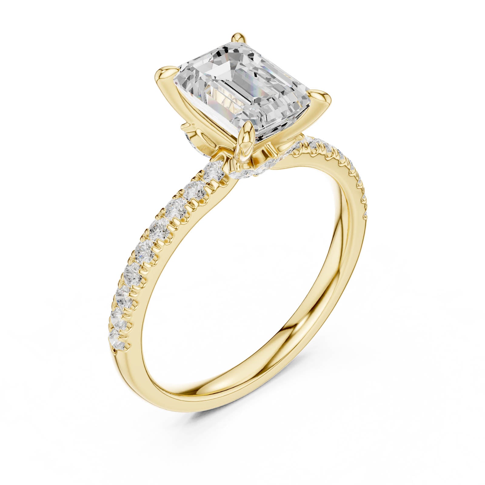 1.71 Ct. Emerald Cut Diamond Ring with Hidden Halo and Pavé Band (DDLR-1011)