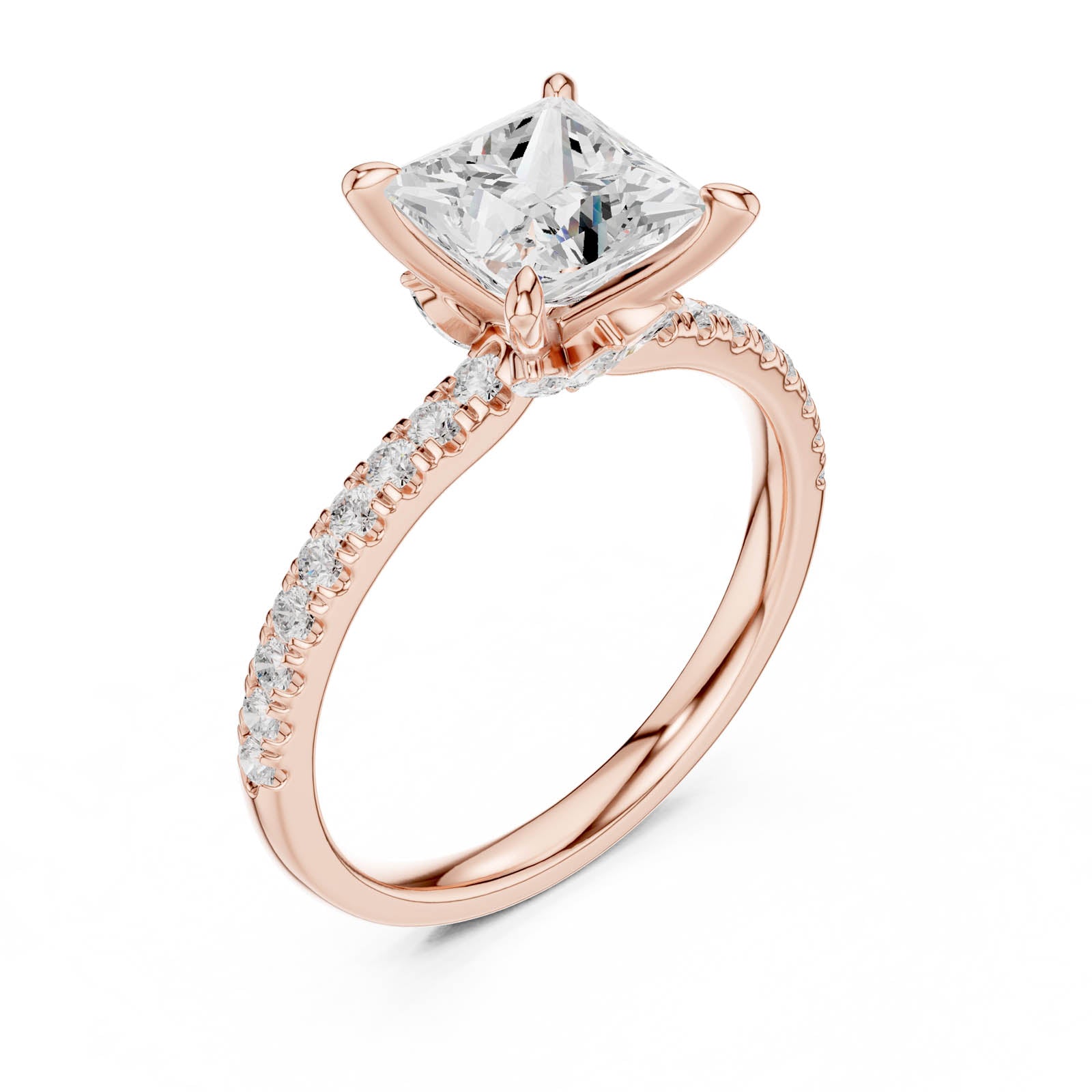 2.12 Ct. Princess Cut Diamond Ring with Hidden Halo and Pavé Band (DDLR-1014) 13