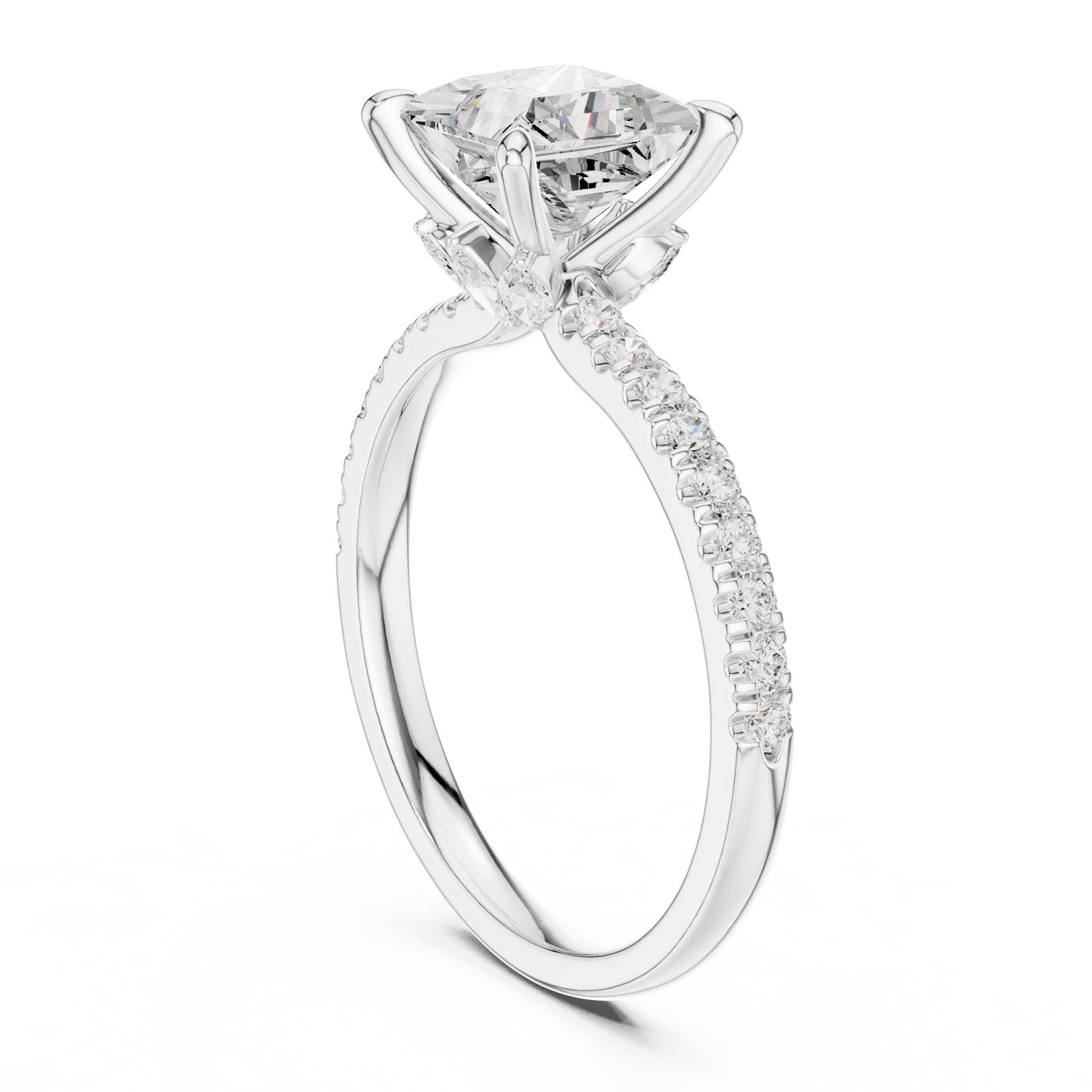 2.12 Ct. Princess Cut Diamond Ring with Hidden Halo and Pavé Band (DDLR-1014) 6
